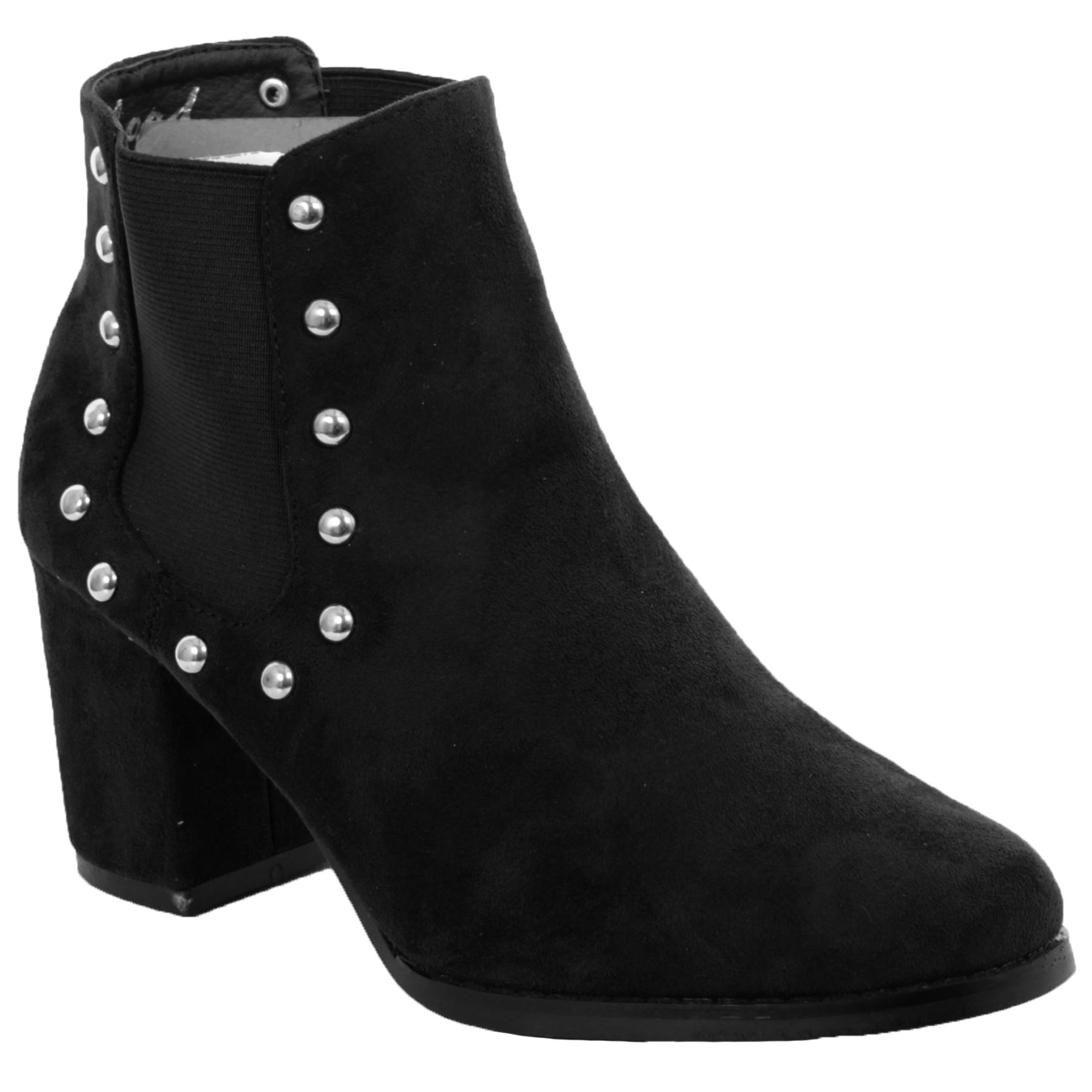 Ladies Block Chunky Heeled Studded Faux Suede Chelsea Style Ankle Boots eBay