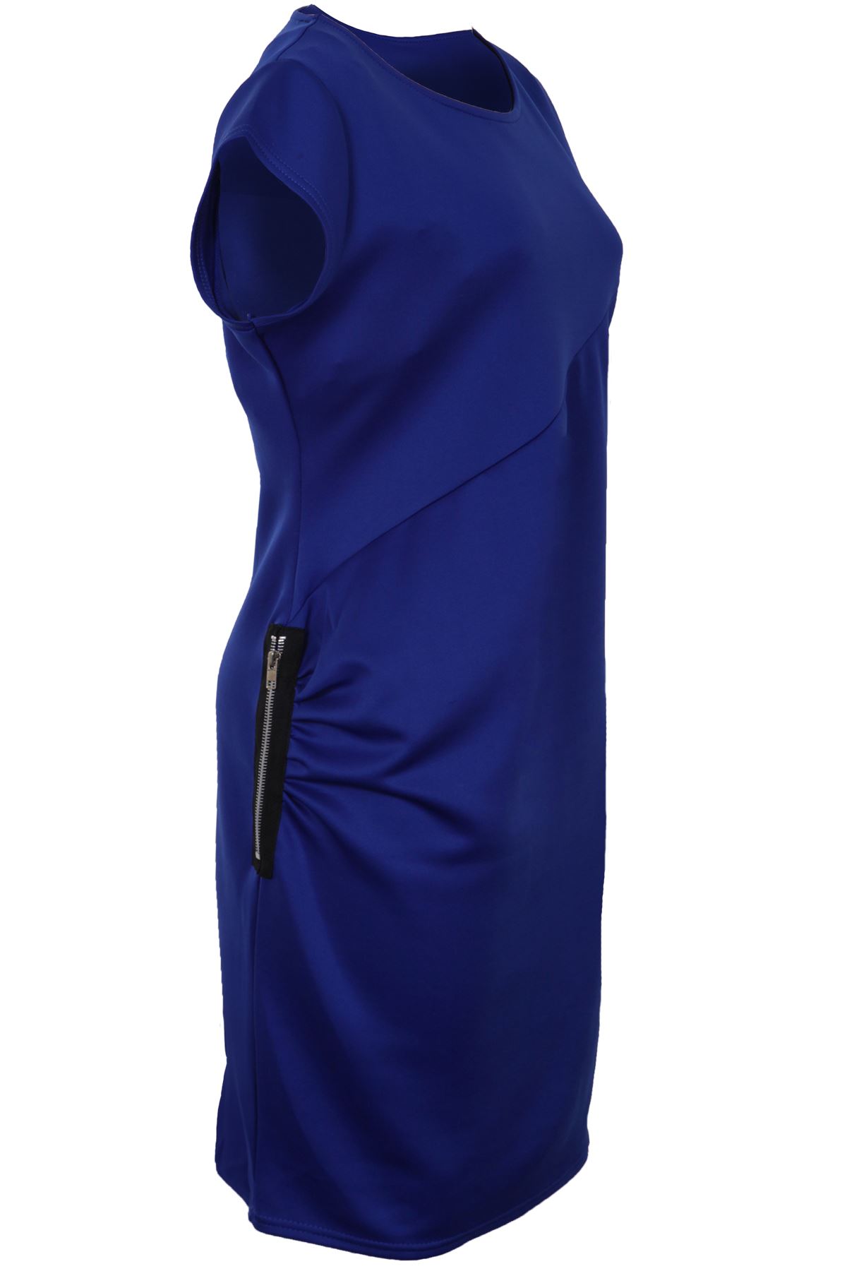 Women/'s Smart Plus Size Bodycon Ladies Cap Sleeve Side Zip Gathered Dress