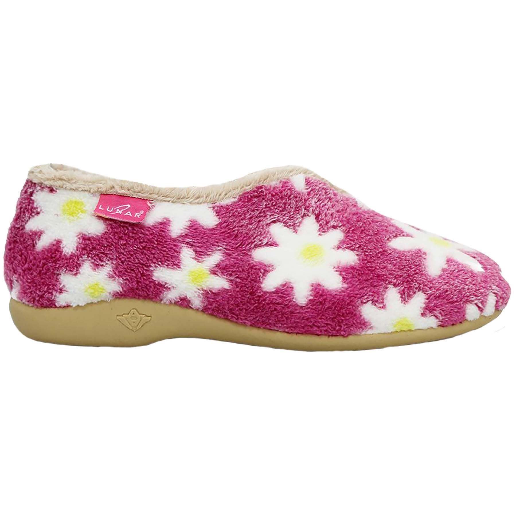 Womens Low Wedge Heel Warm Fluffy Slip On Flower Daisy Print Comfy Slippers | eBay