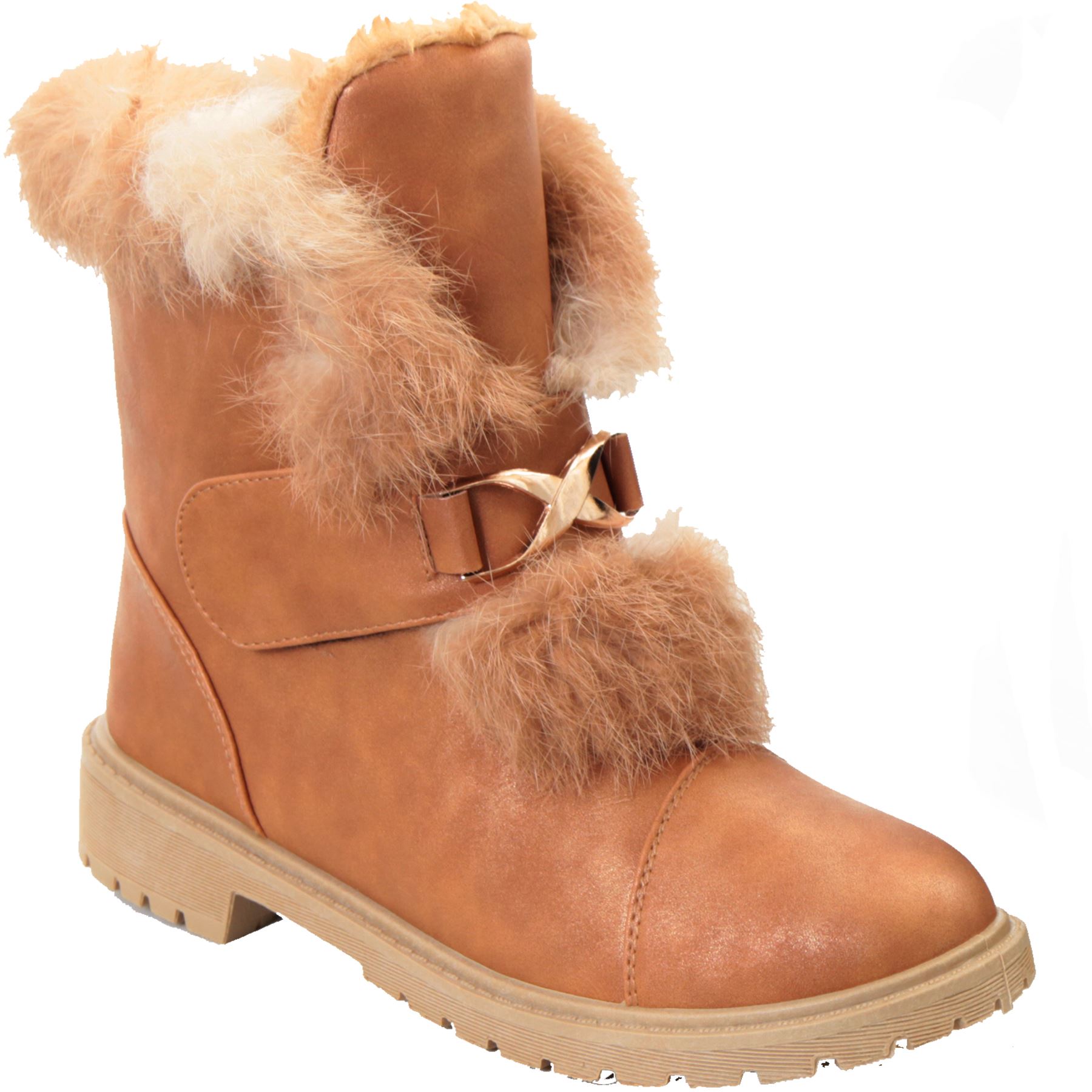 Ladies Faux Fur Lined PU Leather Warm Winter Slip On Ankle Flat Boots Shoes eBay