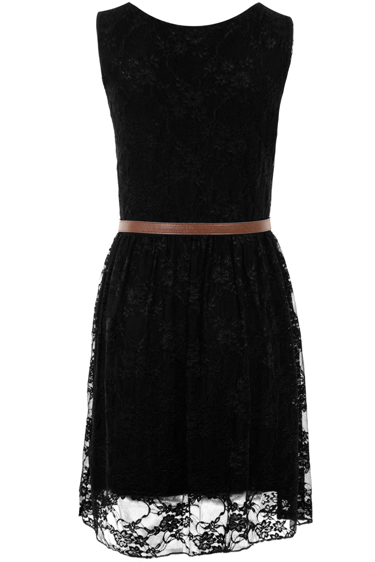 Ladies Celeb Franki Sleeveless Belted Mesh Lace Lined Floral Skater Party Dress
