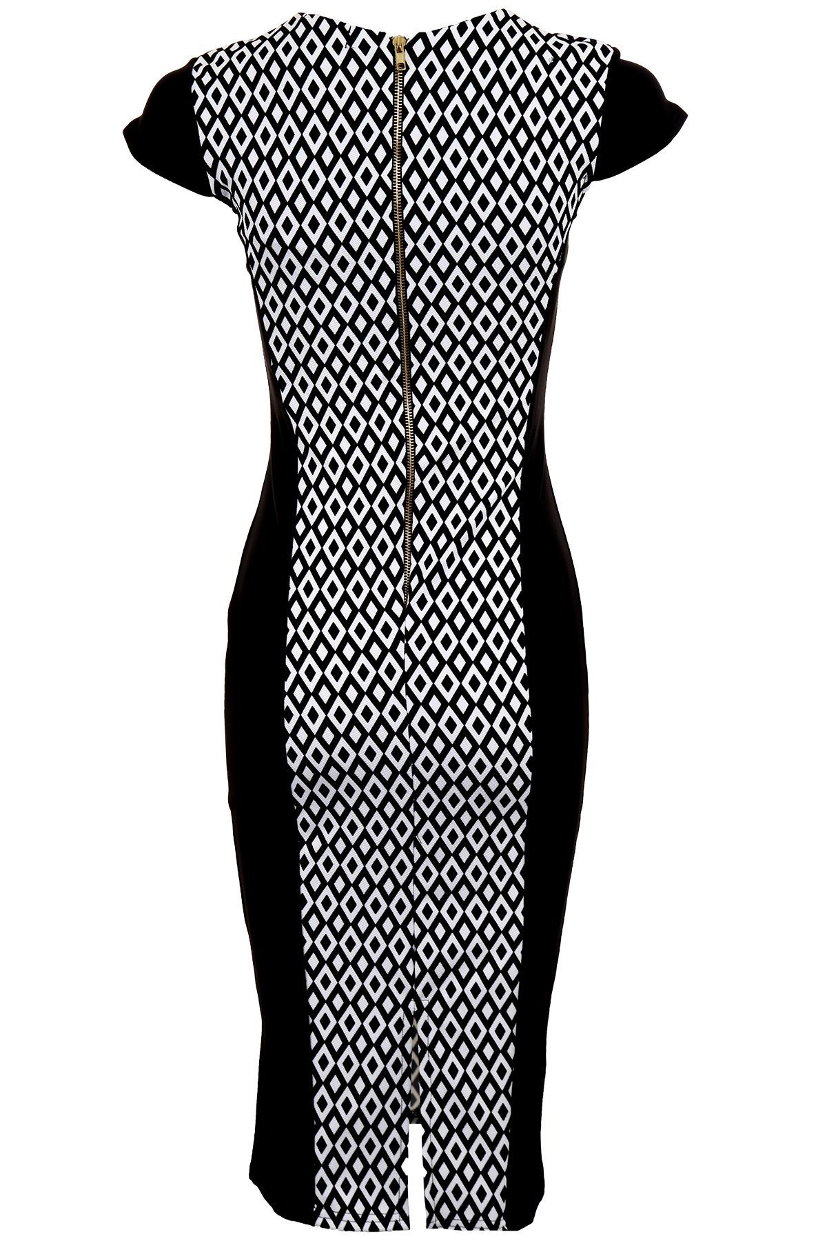 Ladies Cut Out Neck Diamond Floral Print Women/'s Midi Stretch Bodycon Dress 8-14