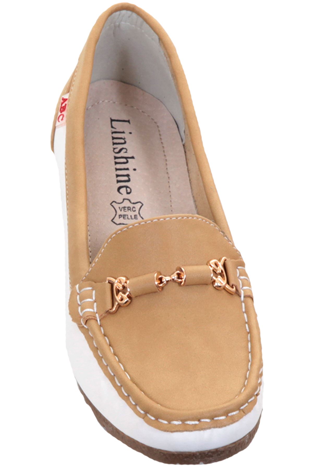 Ladies Slip On Moccasin Gold Chain Contrast Colour Small