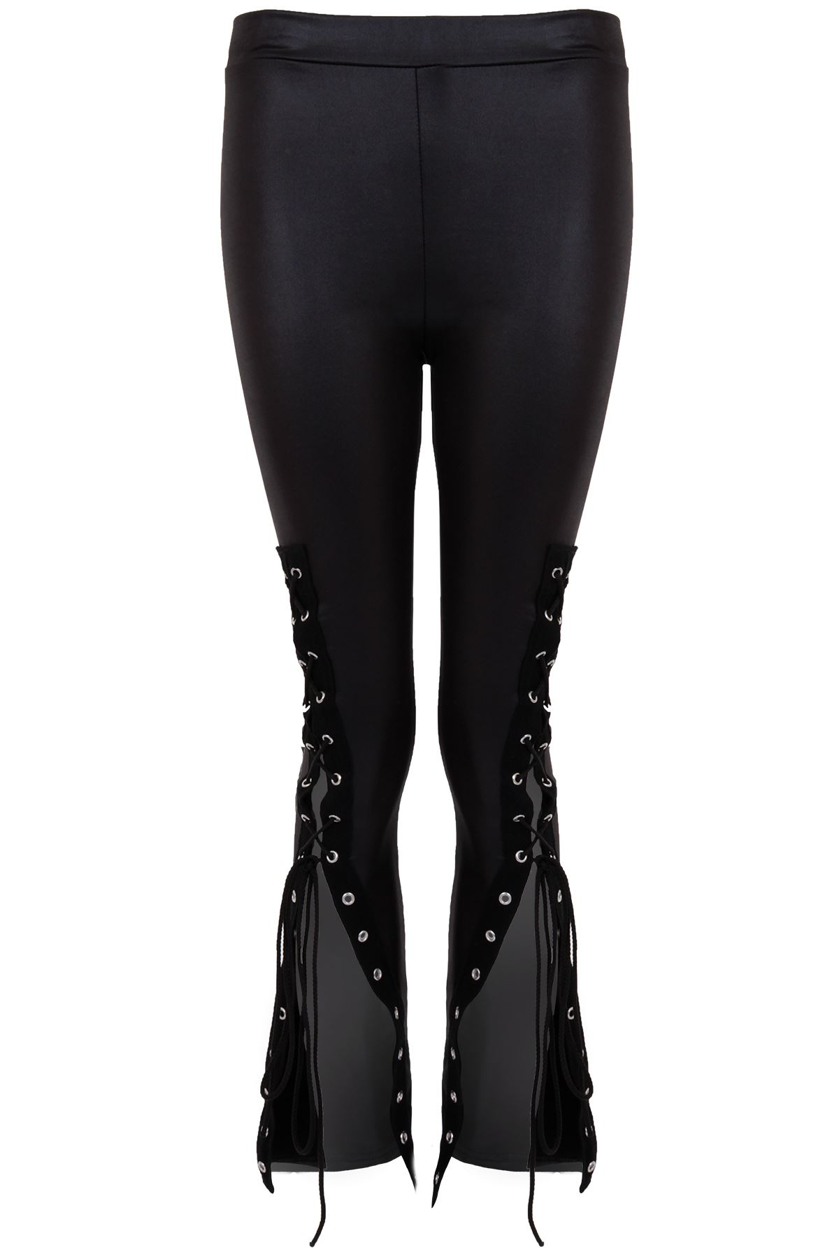 Ladies Wet Look PVC Shiny Eyelet Stretch Lace Up Elasticated Leggings eBay