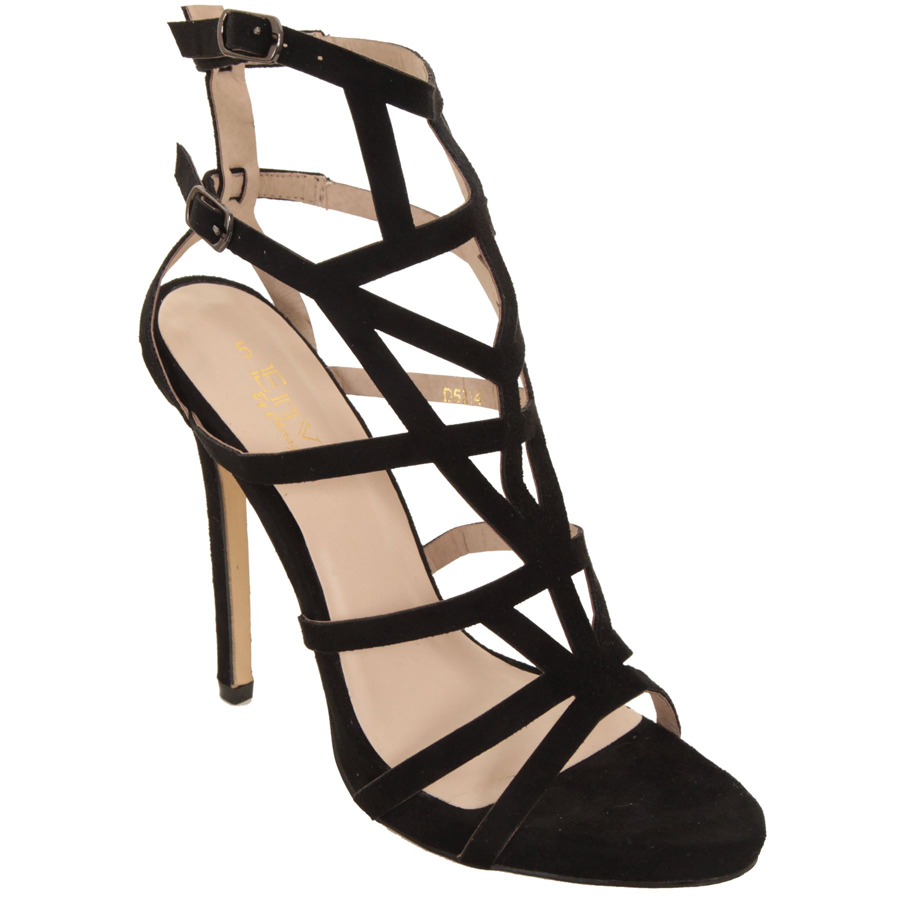 Ladies Faux Suede Cut Out Caged Sandals Peep Toe Gladiator Stiletto High Heels | eBay