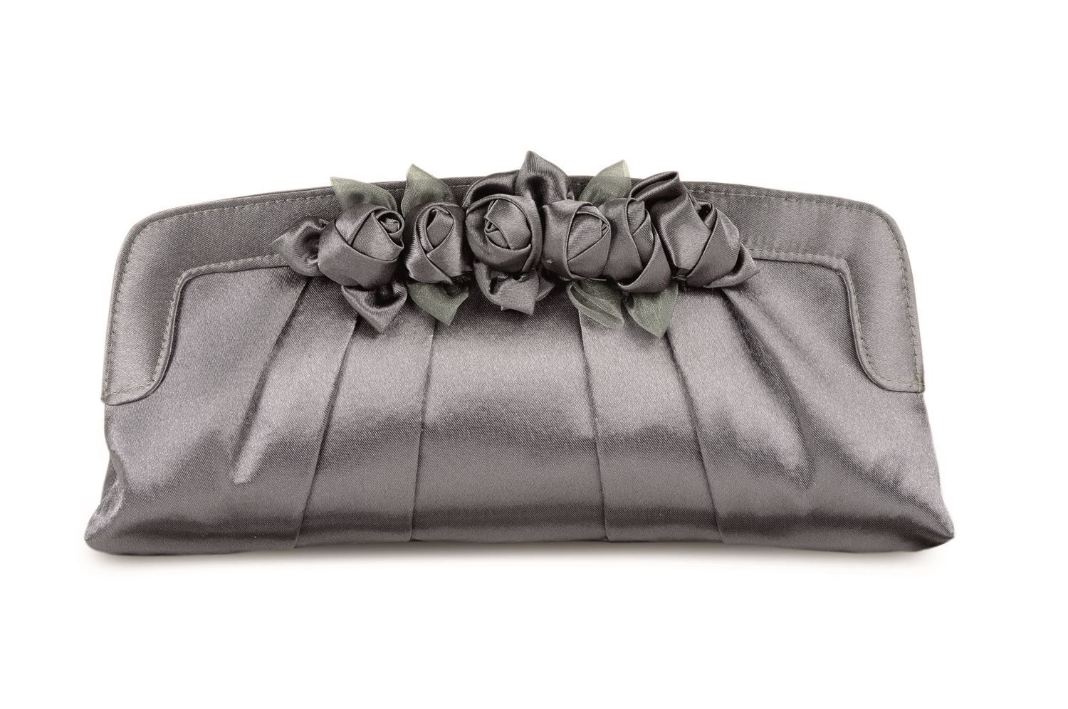 Ladies Rose Trim Platform Heel Black Dark Grey Satin