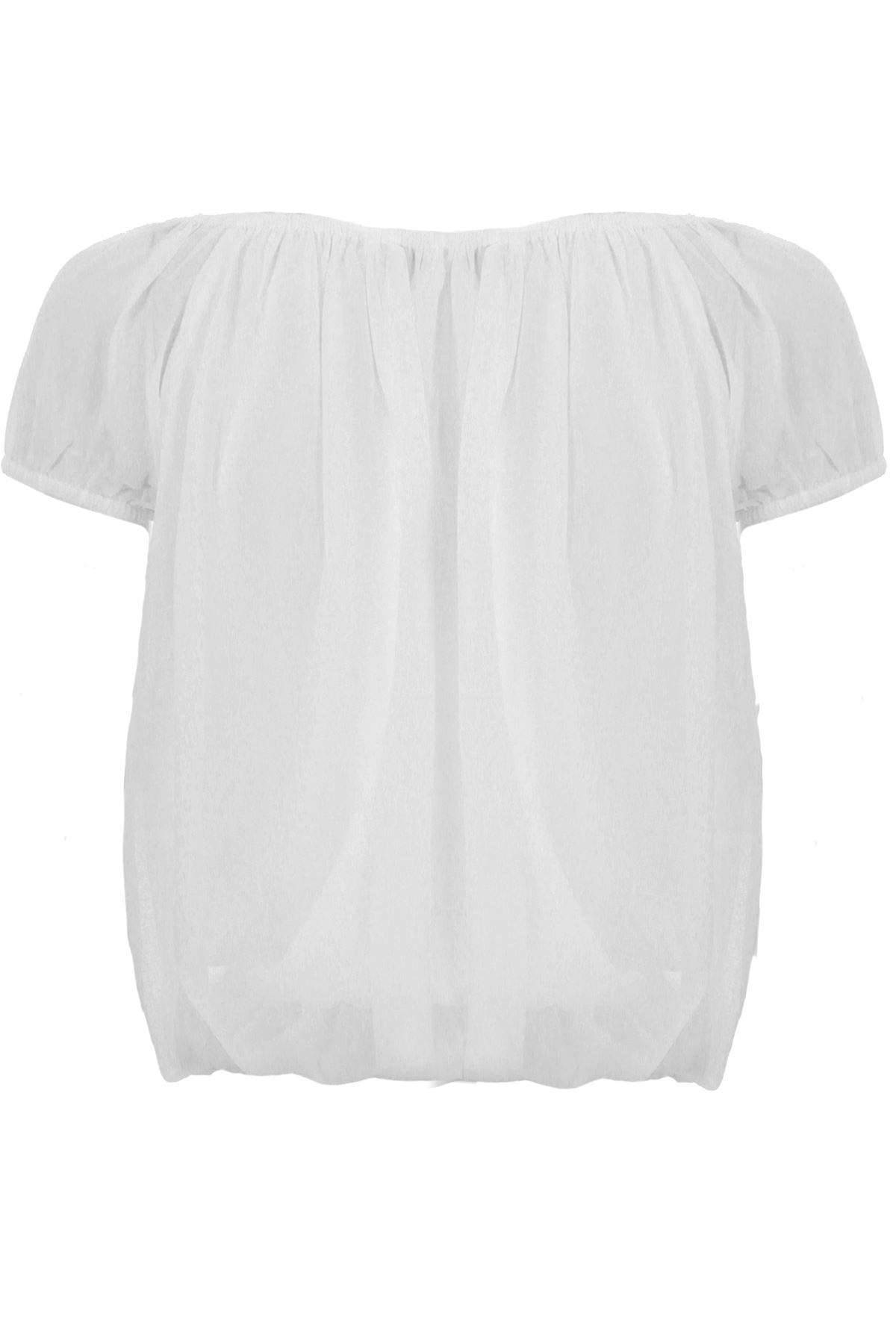 Ladies Multicolour Paisley Plain Chiffon Off Shoulder Semi Sheer Bardot Blouse