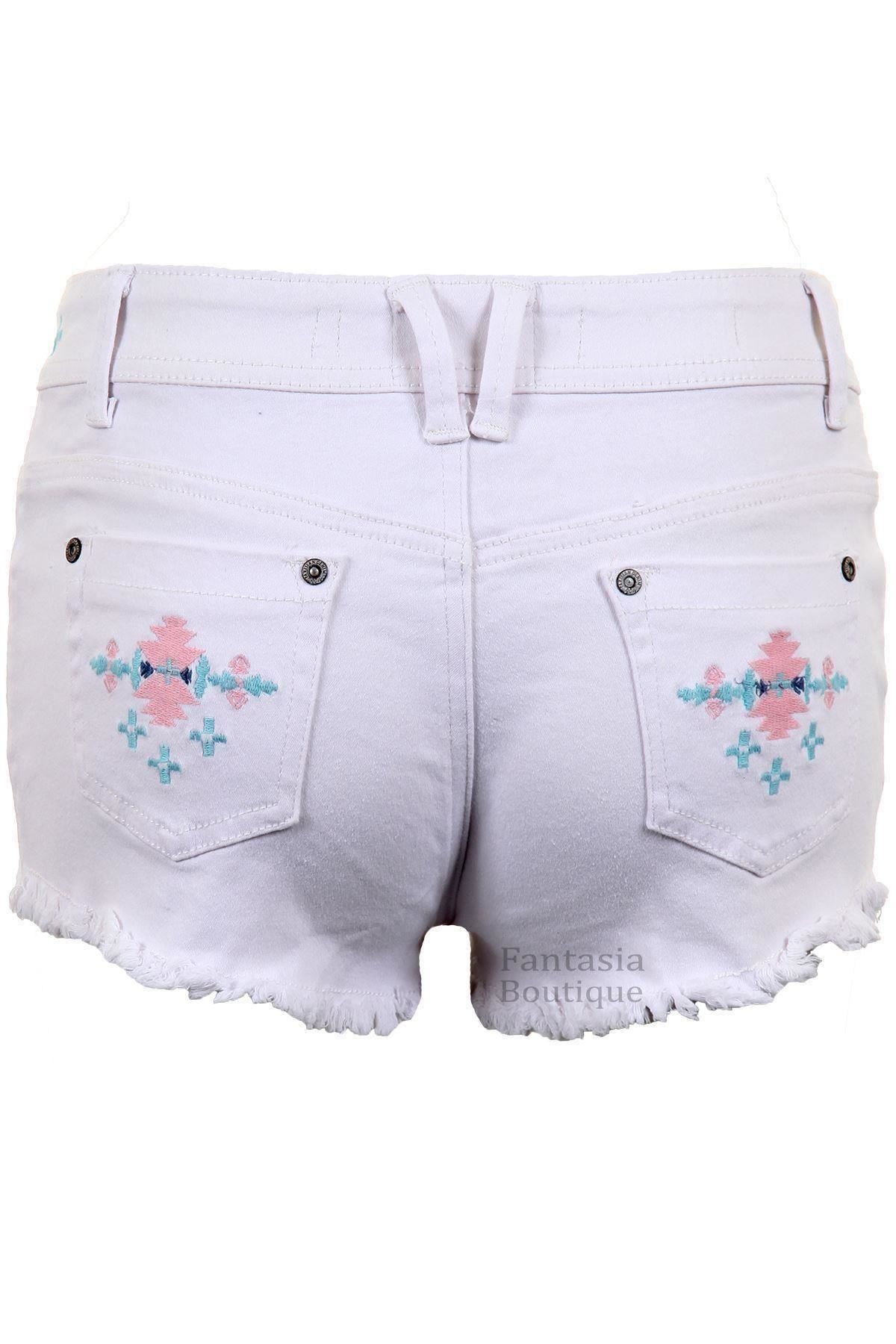 Ladies Denim Pastel Coloured Aztec Summer Shorts Women's Fitted