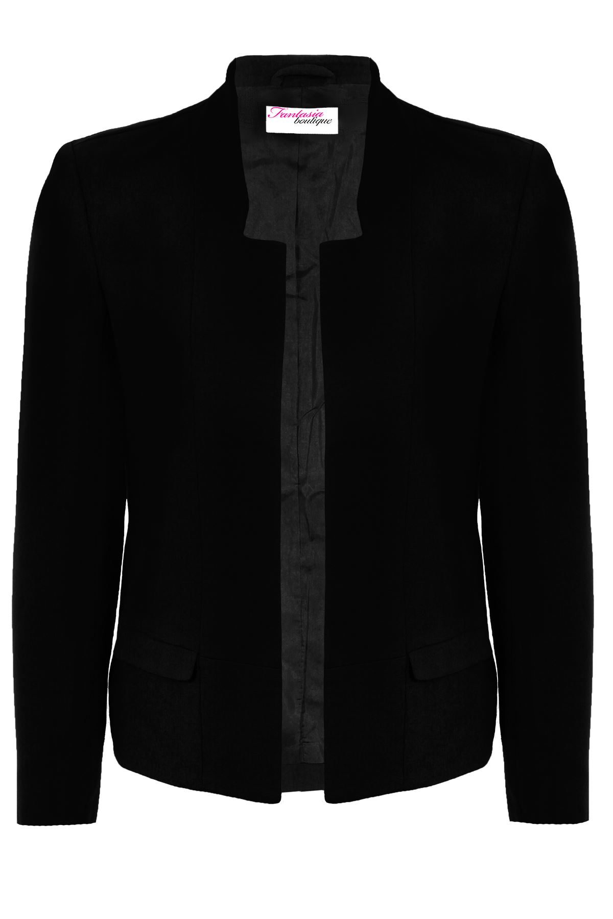 Ladies Long Sleeve Front Pockets Open Front Plain Smart Women's Jacket