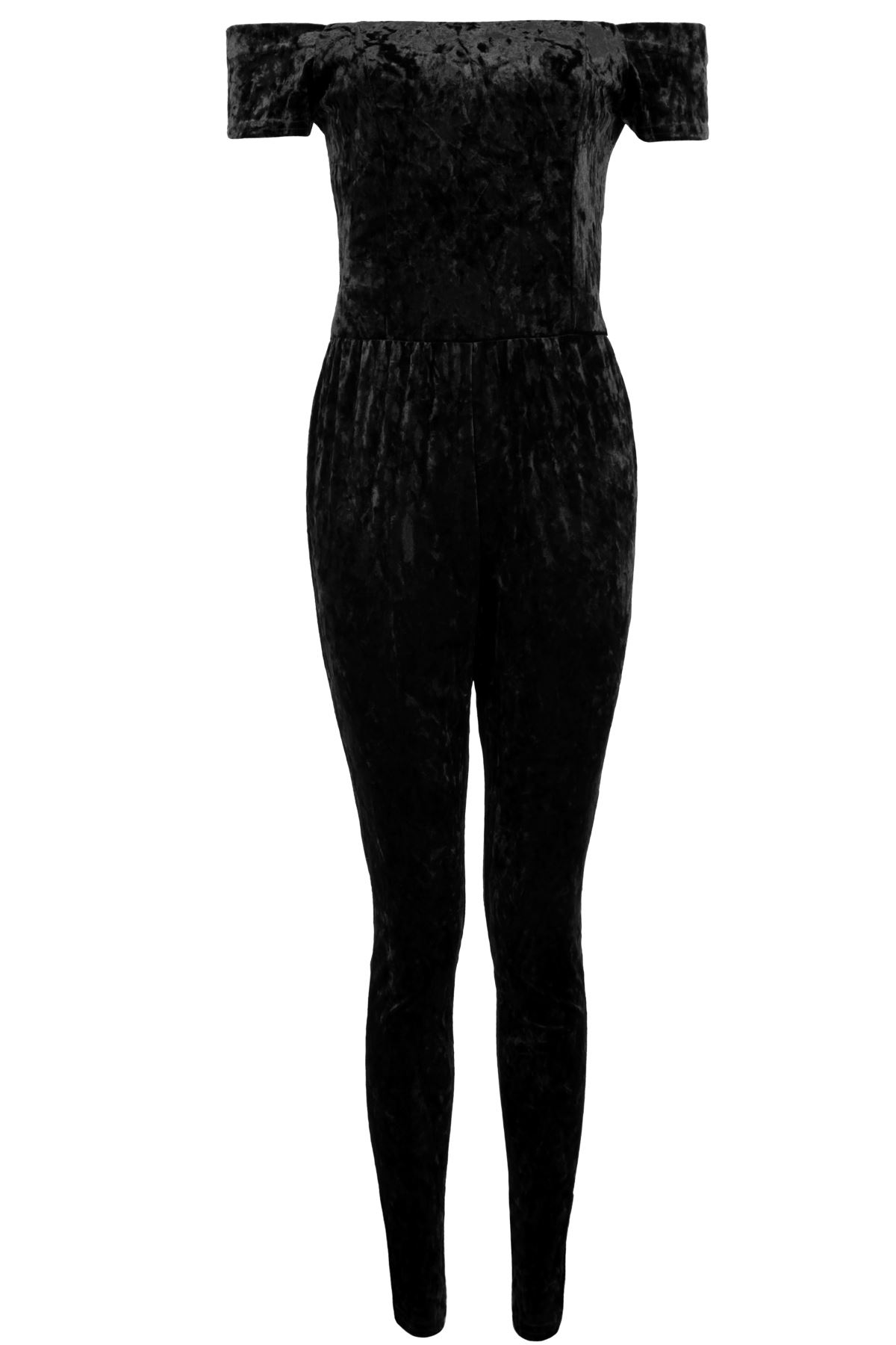 Ladies Crushed Velvet Velour Off Shoulder Stretch Bardot Plain Party