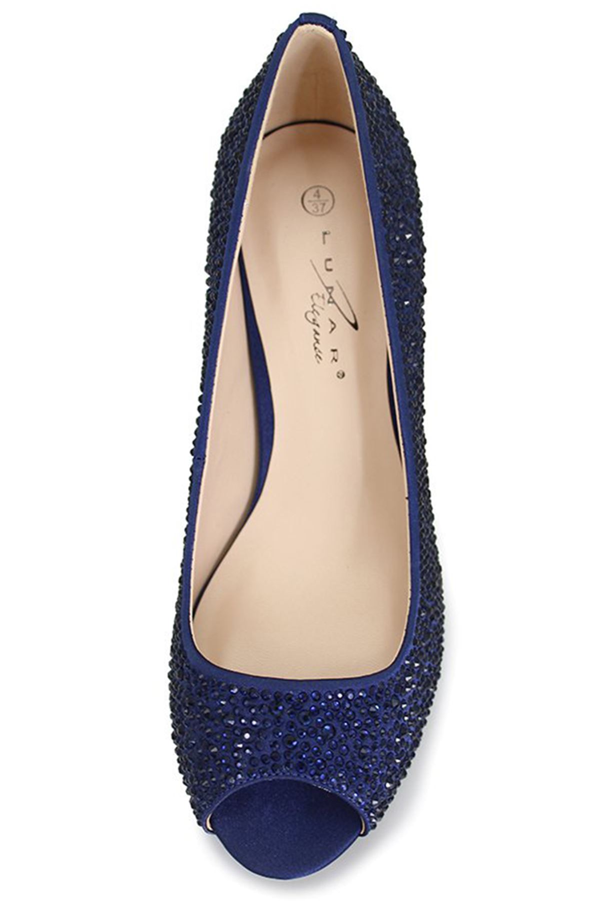 FLR299 Melody Ladies Peep Toe Diamante Small Heel Slip On Court Shoes Heels | eBay