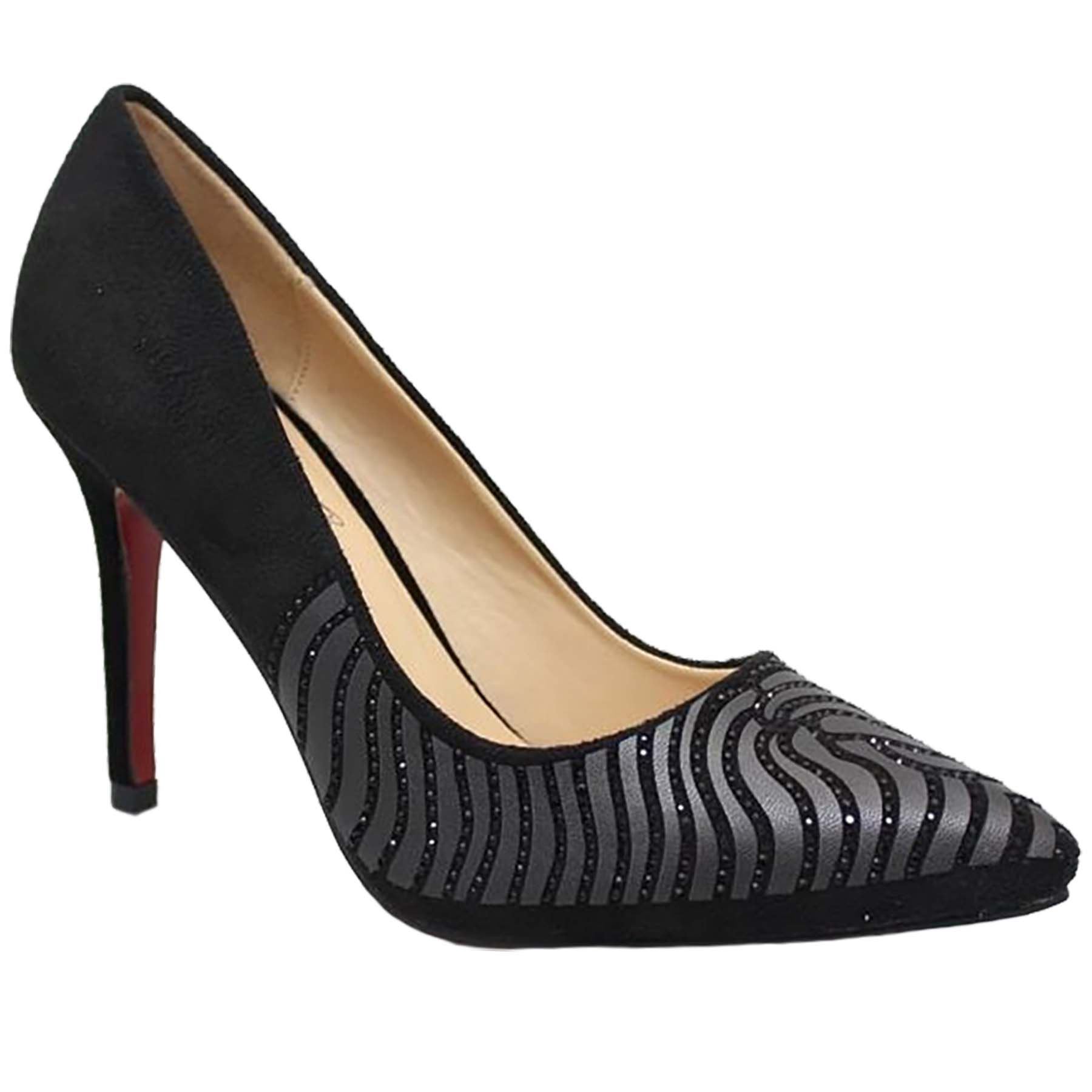 FLH847 Clarissa Evening Diamante Smart Pointed Toe Faux Suede Court Heels | eBay