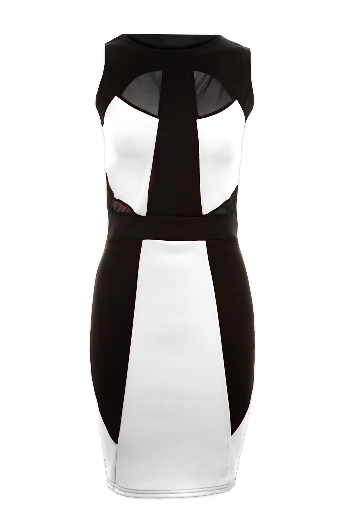 X93 NEW WOMENS MESH INSERT MONOCHROME PEPLUM FRILL SHIFT LADIES BODYCON DRESS
