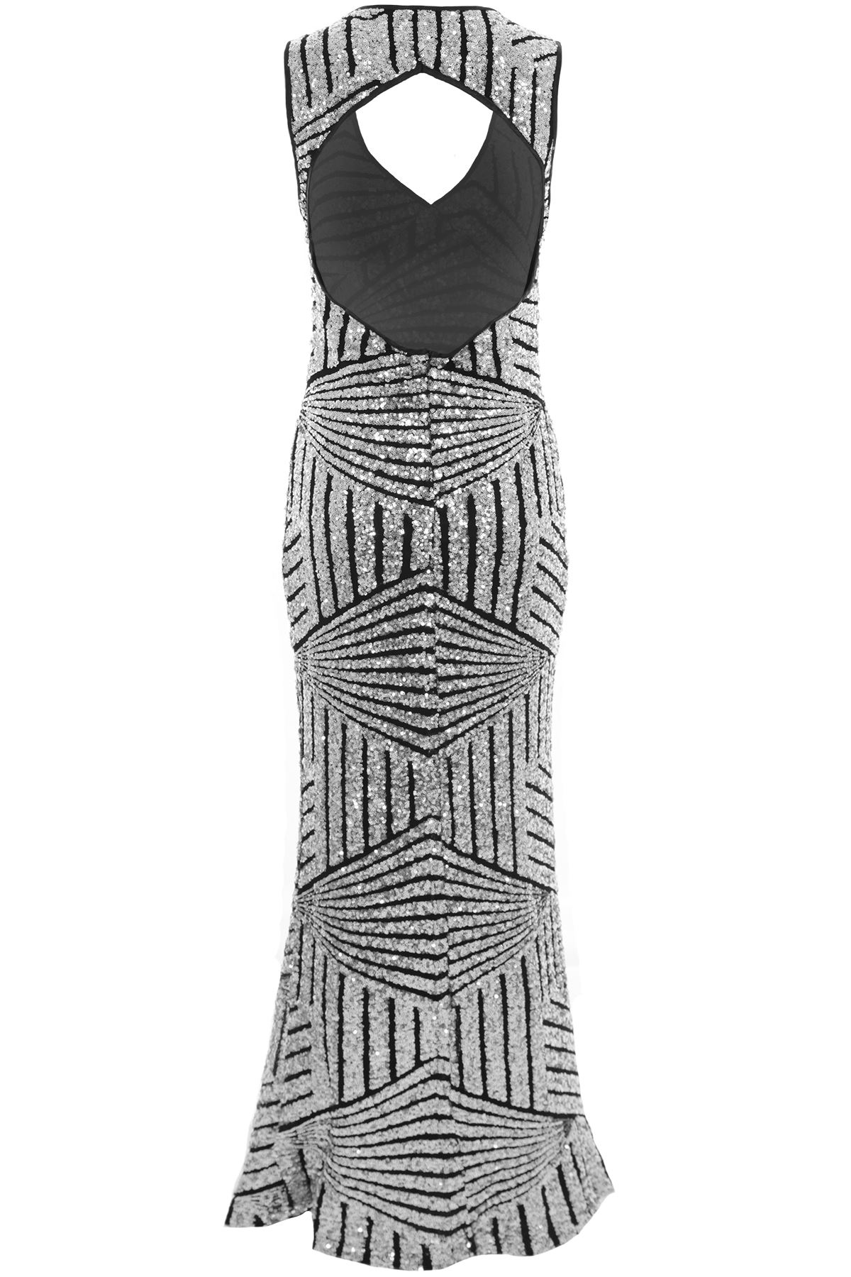 Ladies Sleeveless Plunge VNeck Cut Out Back Sequin Side Split Lined Maxi Dress eBay