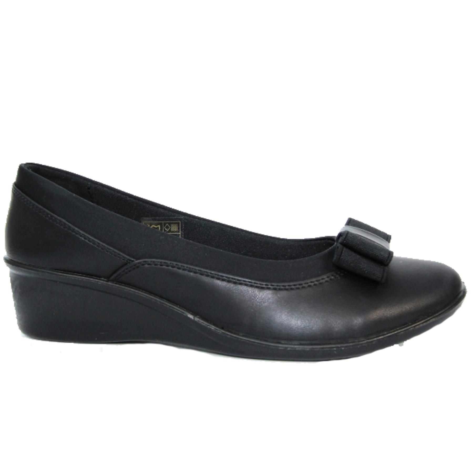 Deacon Wedge Heel Bow Trim Slip On Faux Leather Comfort Shoe eBay