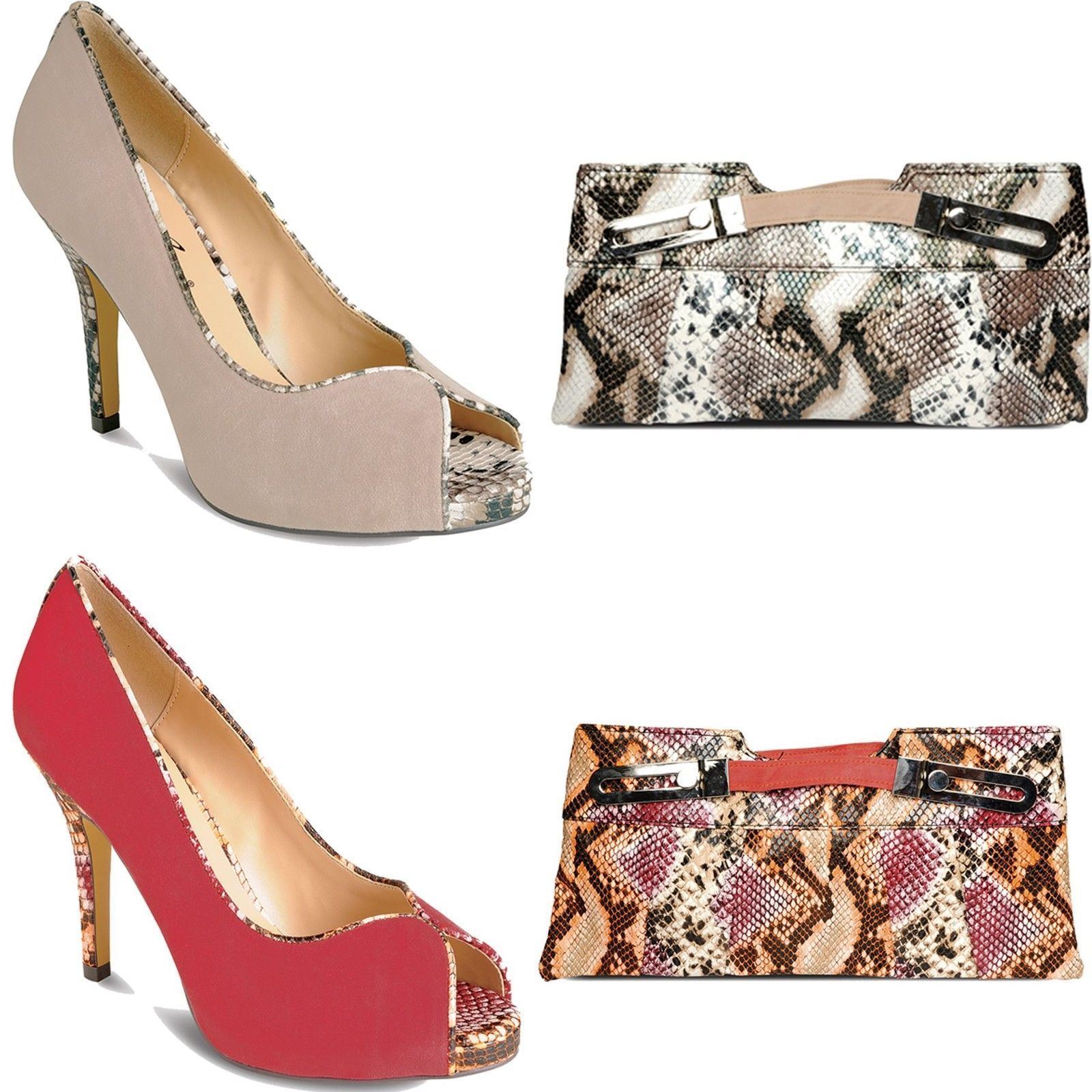 Femmes Bout Ouvert Peau de Serpent Motif Élégante Soirée Talons Sac à Main | eBay