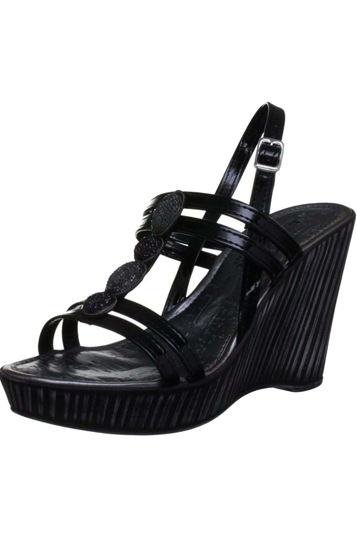 JLC083 Womens Diamante Trim Strappy Slingback High Wedges Textured Heels | eBay