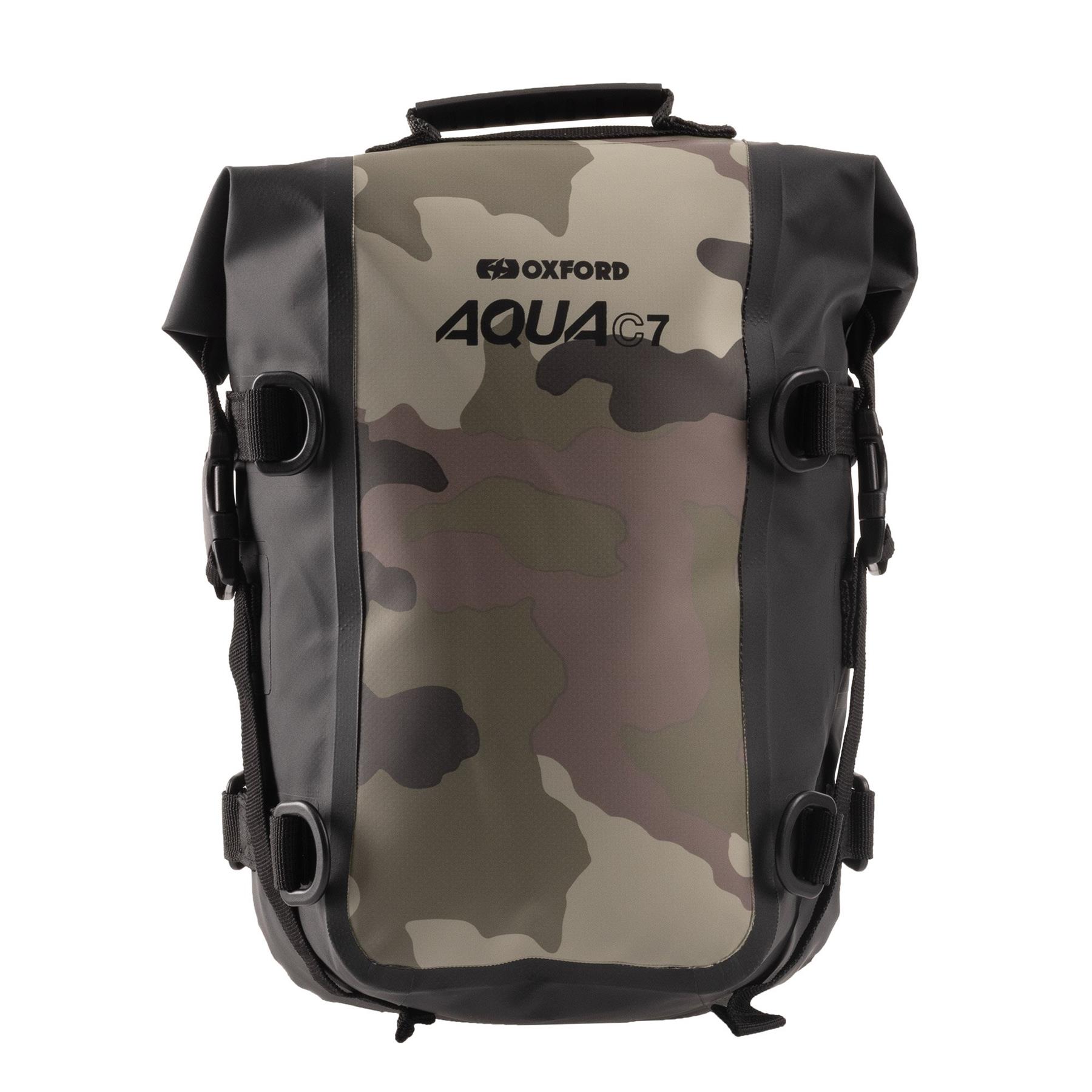 Oxford Aqua C7 Motorcycle Crash Bar Bag Motorbike Waterproof Roll Pack Camo 7L