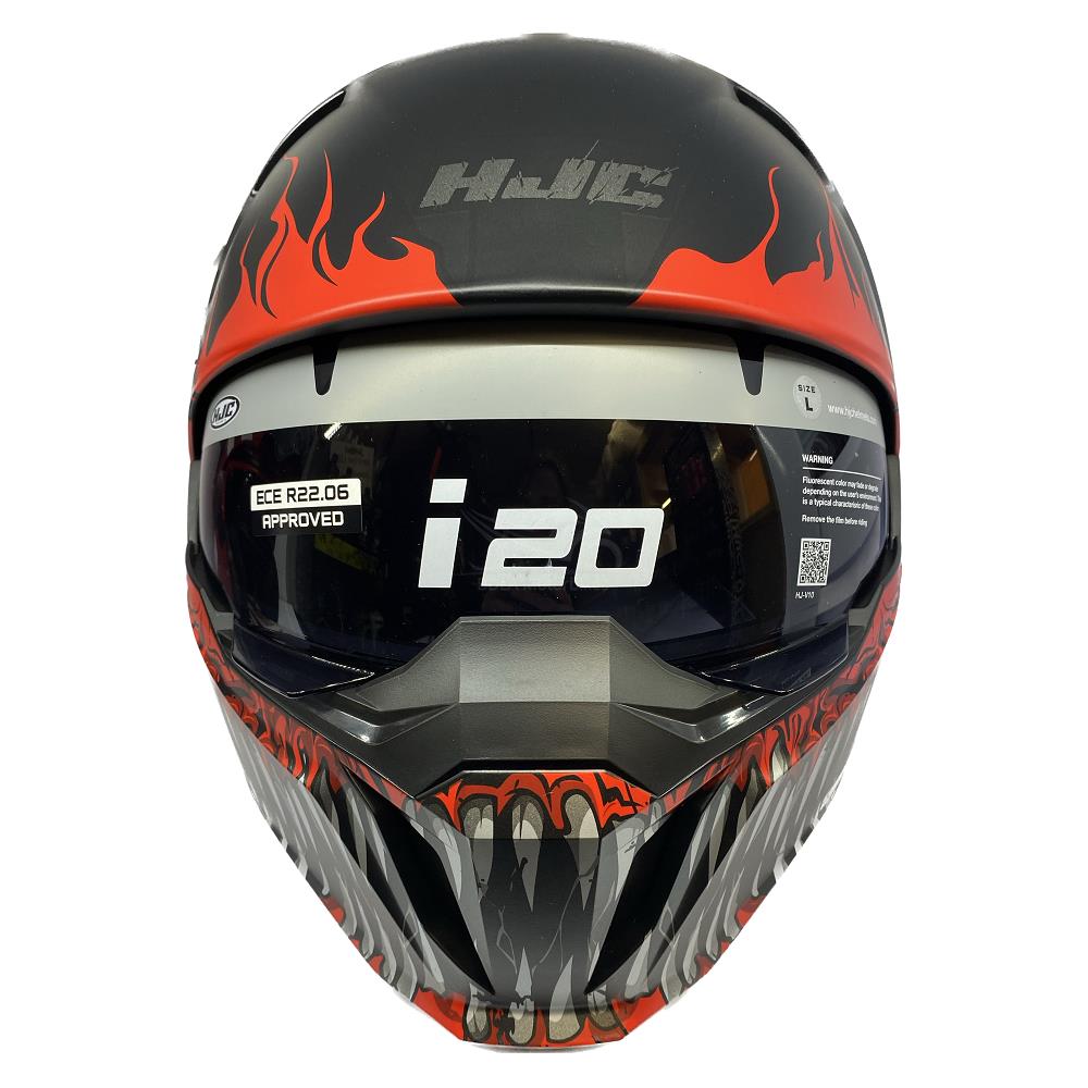 HJC I20 Scraw Convertible Motorcycle Helmet Skull Open Face Mask Black Red - Picture 8 of 10