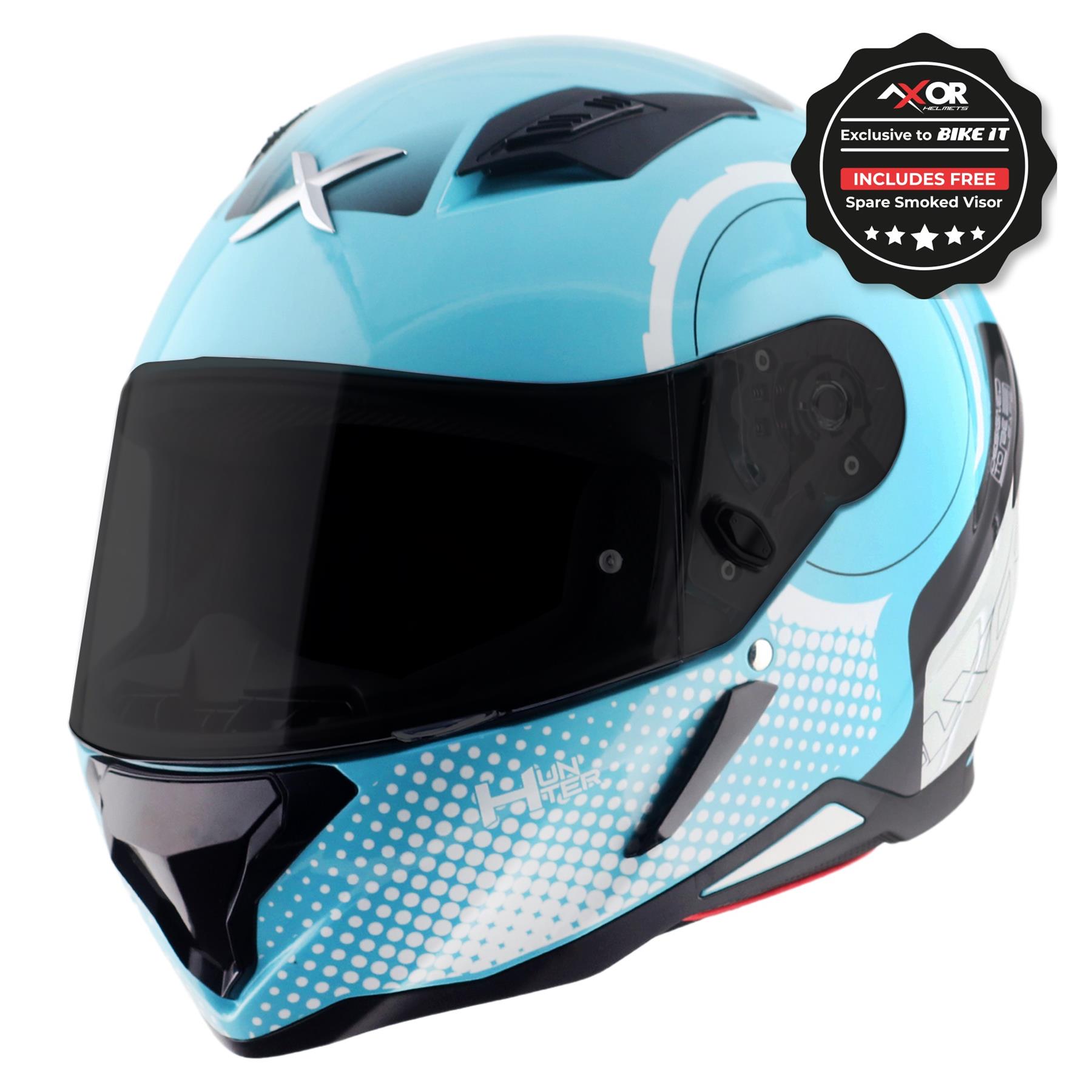 Axor Hunter Spear Full Face Motorcycle Helmet Scooter Motorbike Free Dark Visor - Picture 3 of 22