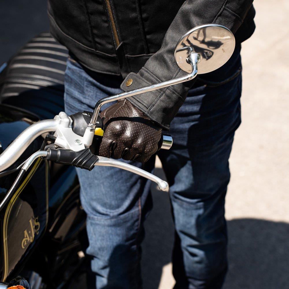 Oxford Henlow Air Short Leather Motorcycle Gloves Classic Summer Black Brown - Picture 11 of 13