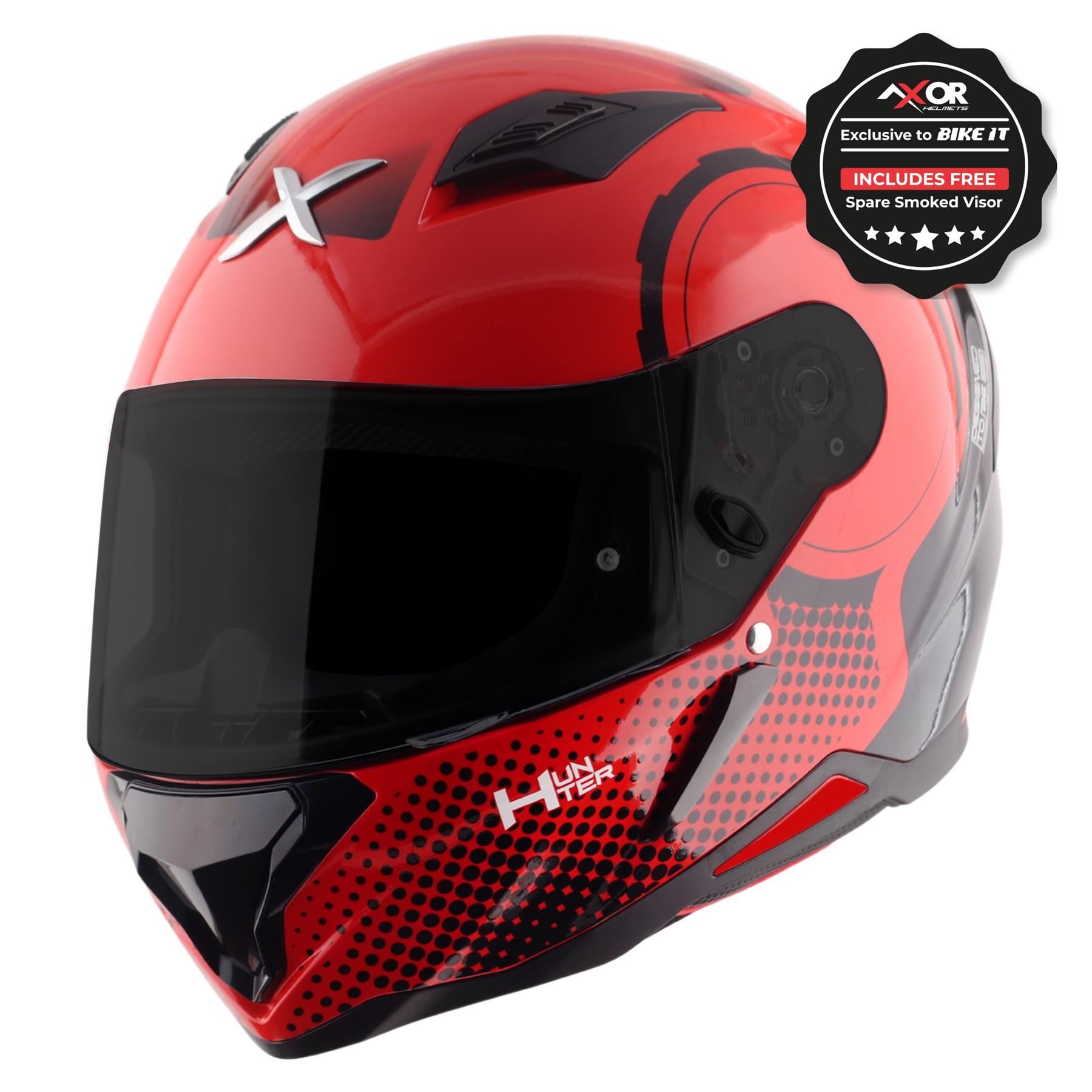 Axor Hunter Spear Full Face Motorcycle Helmet Scooter Motorbike Free Dark Visor - Picture 13 of 22