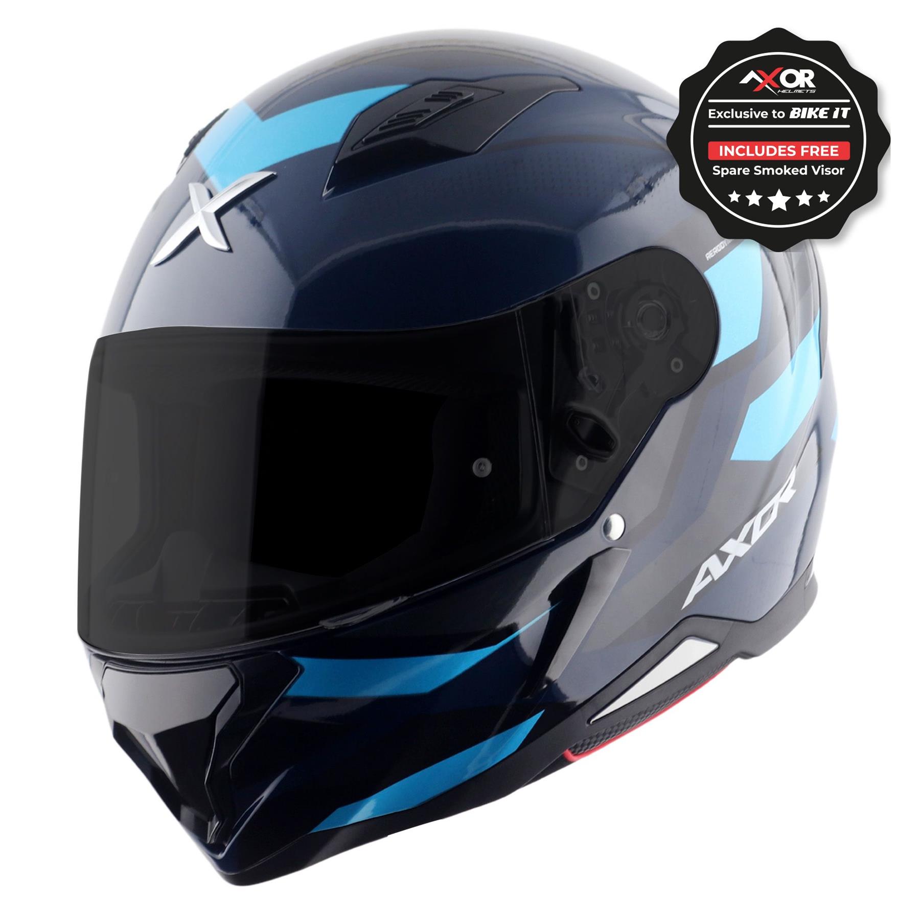 Axor Hunter Cornet Full Face Motorcycle Helmet Scooter Motorbike Free Dark Visor - Picture 3 of 22