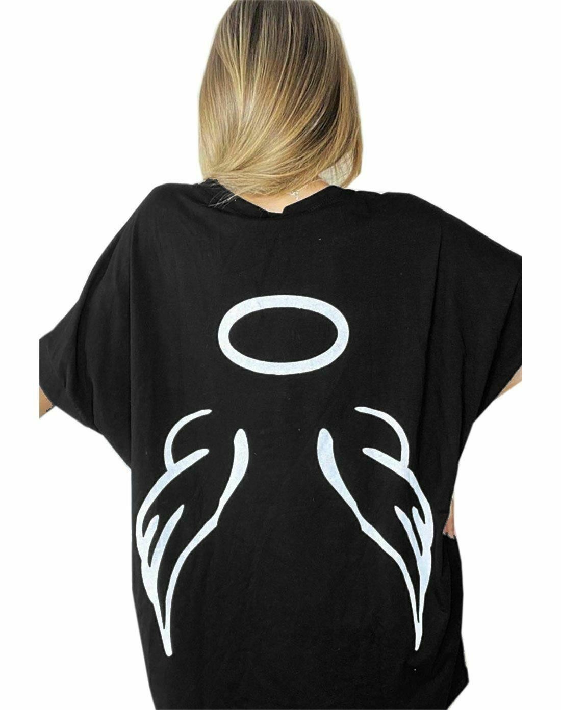 Women Halo Angel Wings Back Print TShirt Ladies Short Sleeve Oversized Top Shirt | eBay