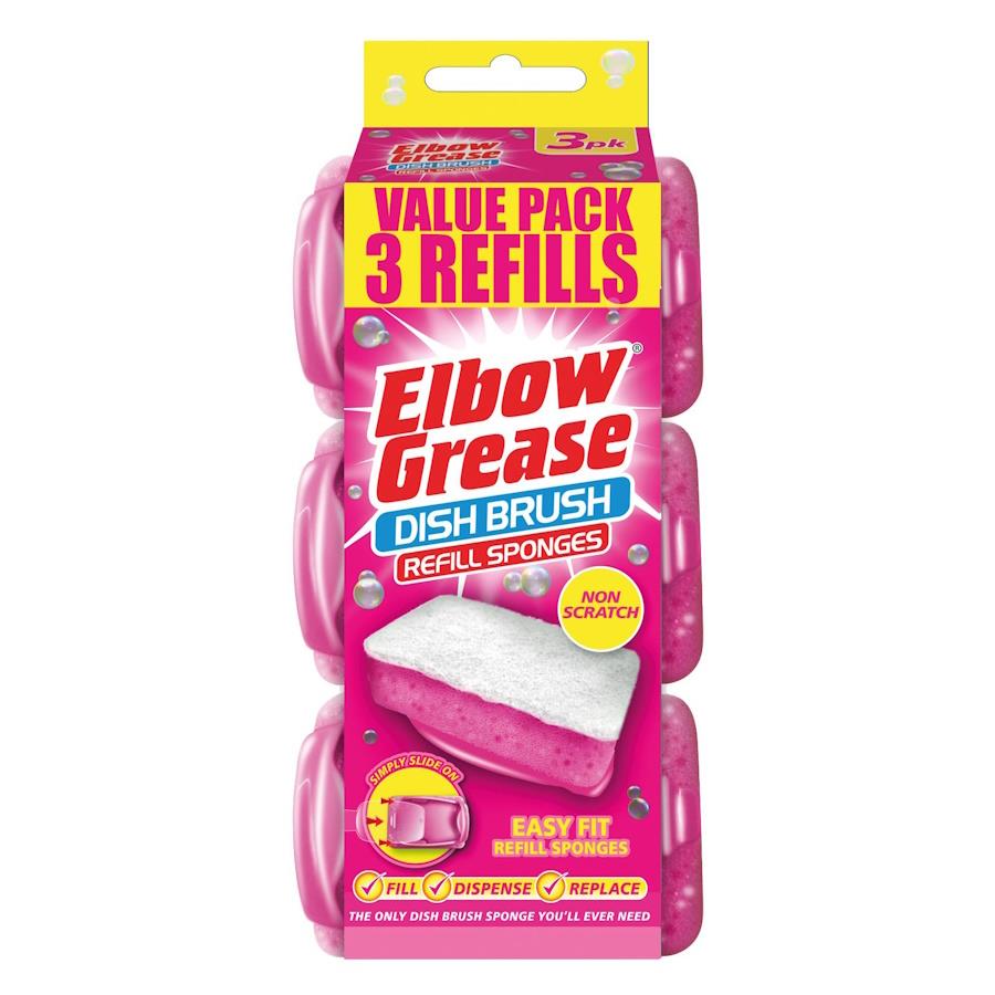 Elbow Grease Dish Brush Refills – 3 Pack, Easy to Fit Refill Sponges (various)