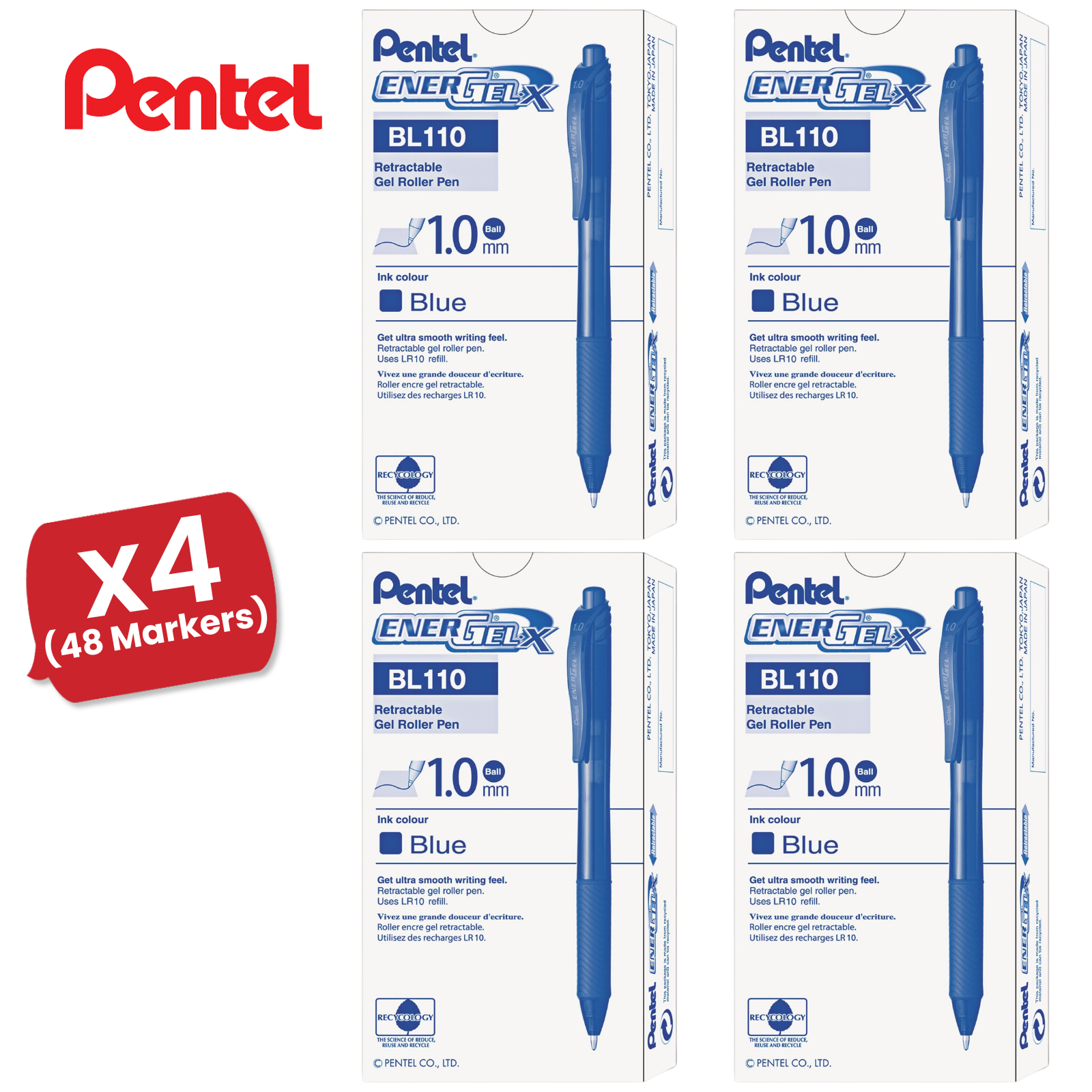 Pentel EnerGel X BL107 Blue Gel Ink Pens Fine Tip, Smooth Writing Pen Pack of 12 - Picture 9 of 10