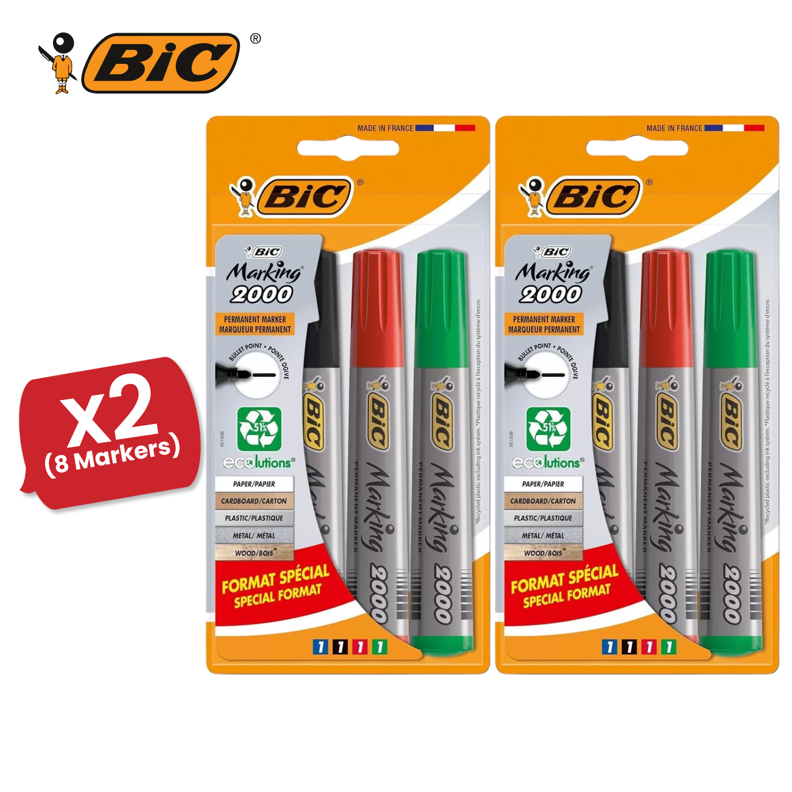 Bic 2000 Bullet Tip Permanent Marker( Black, Blue, Red, Green) Pack of 4 Markers - Picture 9 of 13