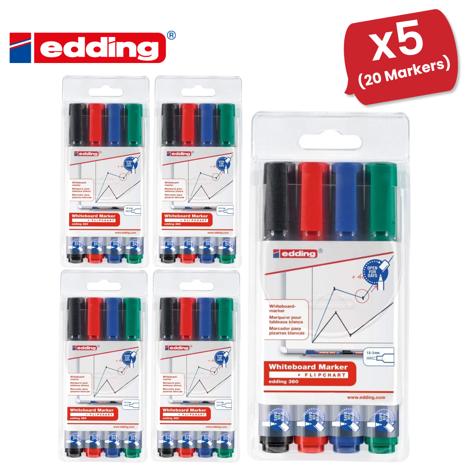 Edding 360 Drywipe Markers Set 1.5-3mm Chisel Tip Marker for School and Office