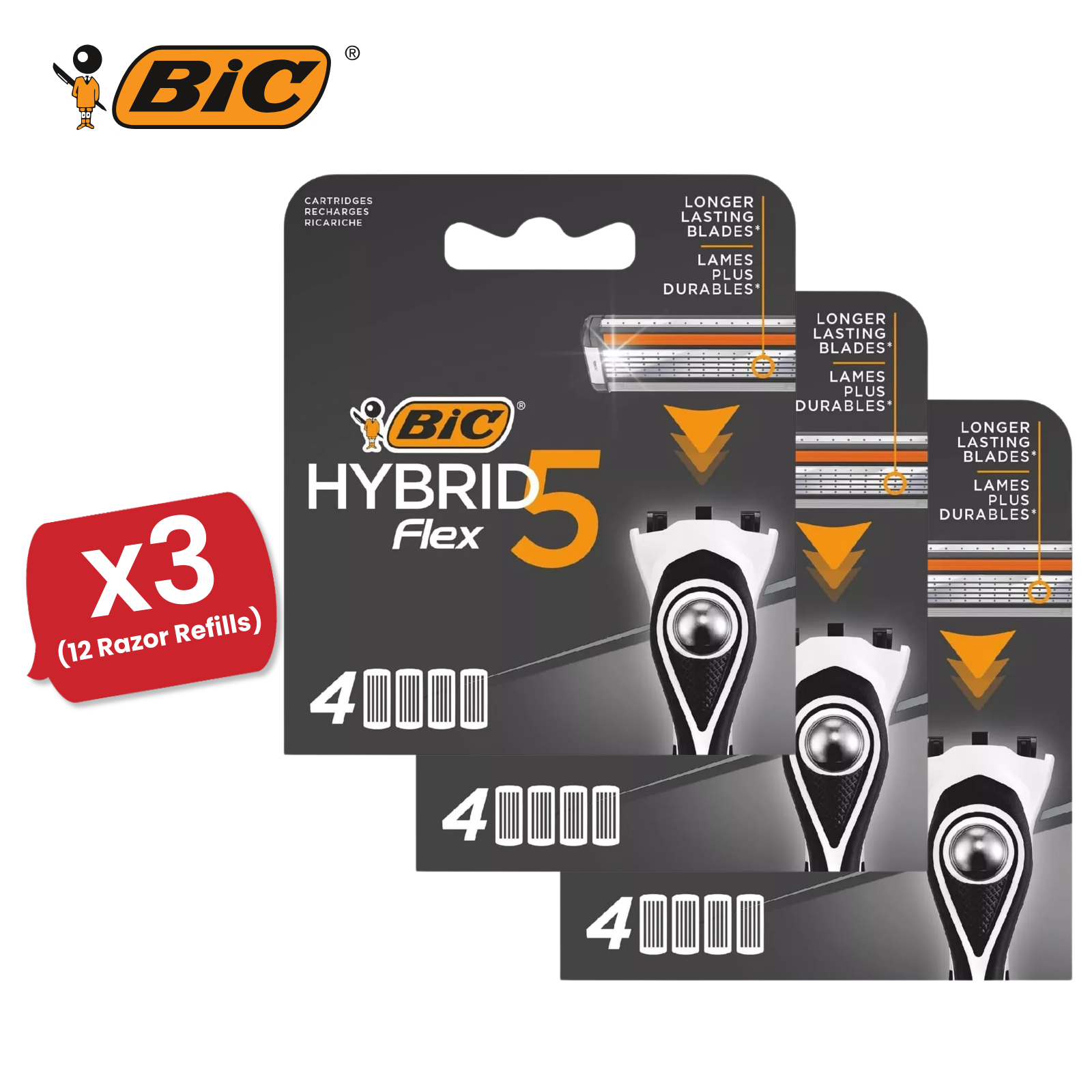 BIC Flex 5 Hybrid Men's Razor Refills -4 Replacement Cartridges for Smooth Shave - Picture 9 of 12