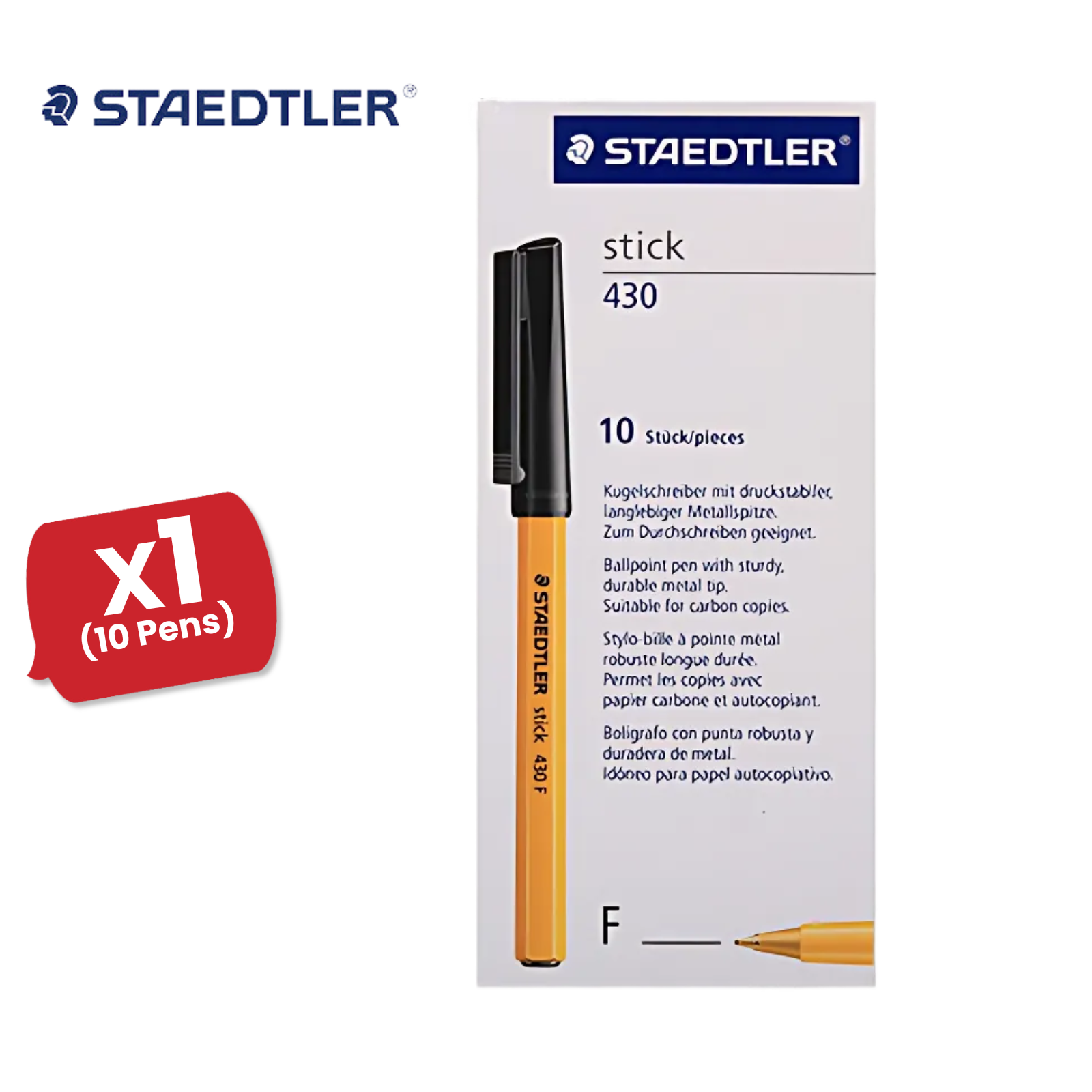 Staedtler 430 Black Ballpoint Pens 0.3mm for Office, School & Home Packs of 10 - Picture 8 of 12