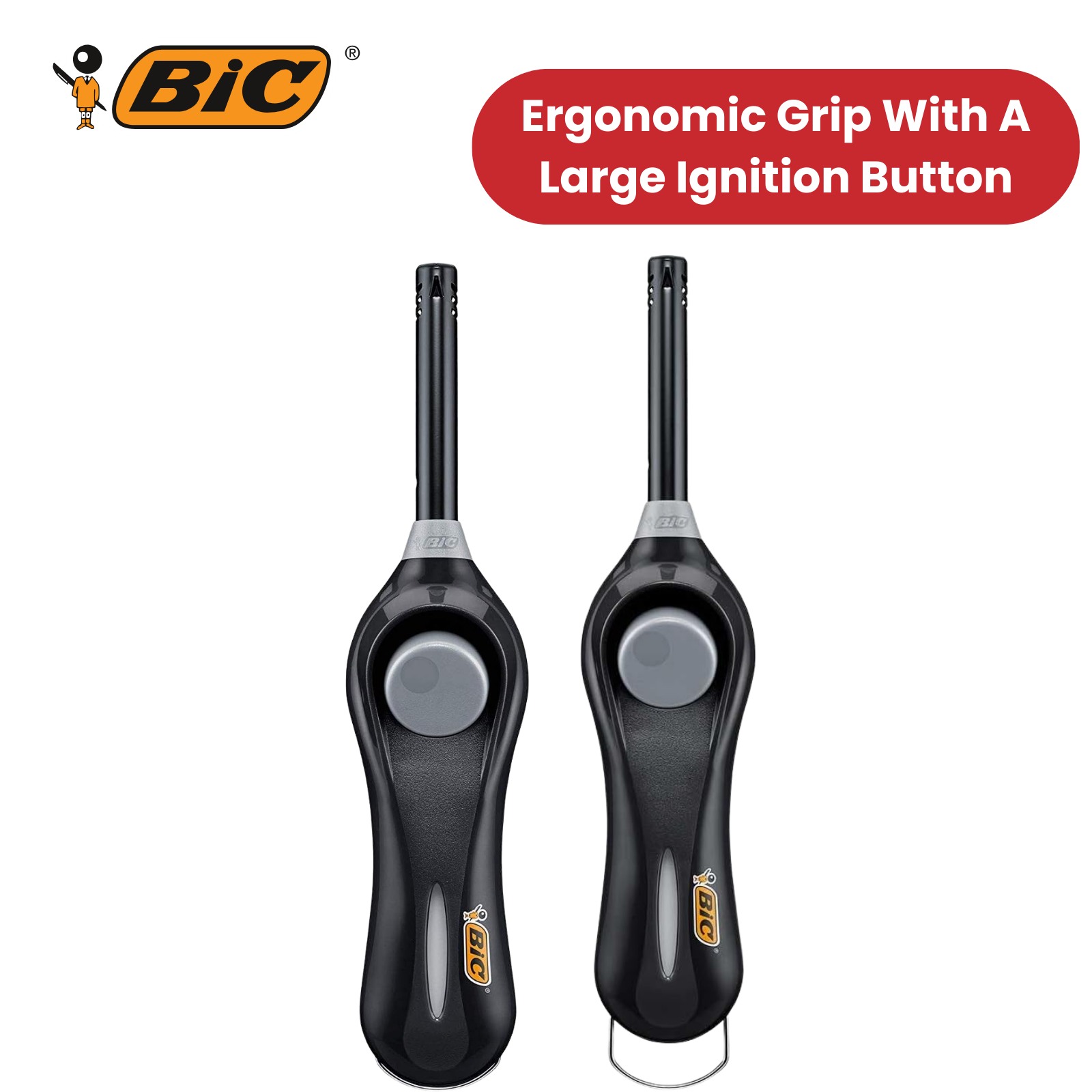 BIC MegaLighter Briquets Utilitaires Noirs Lot De 2 - Flamme Longue & Sécurité