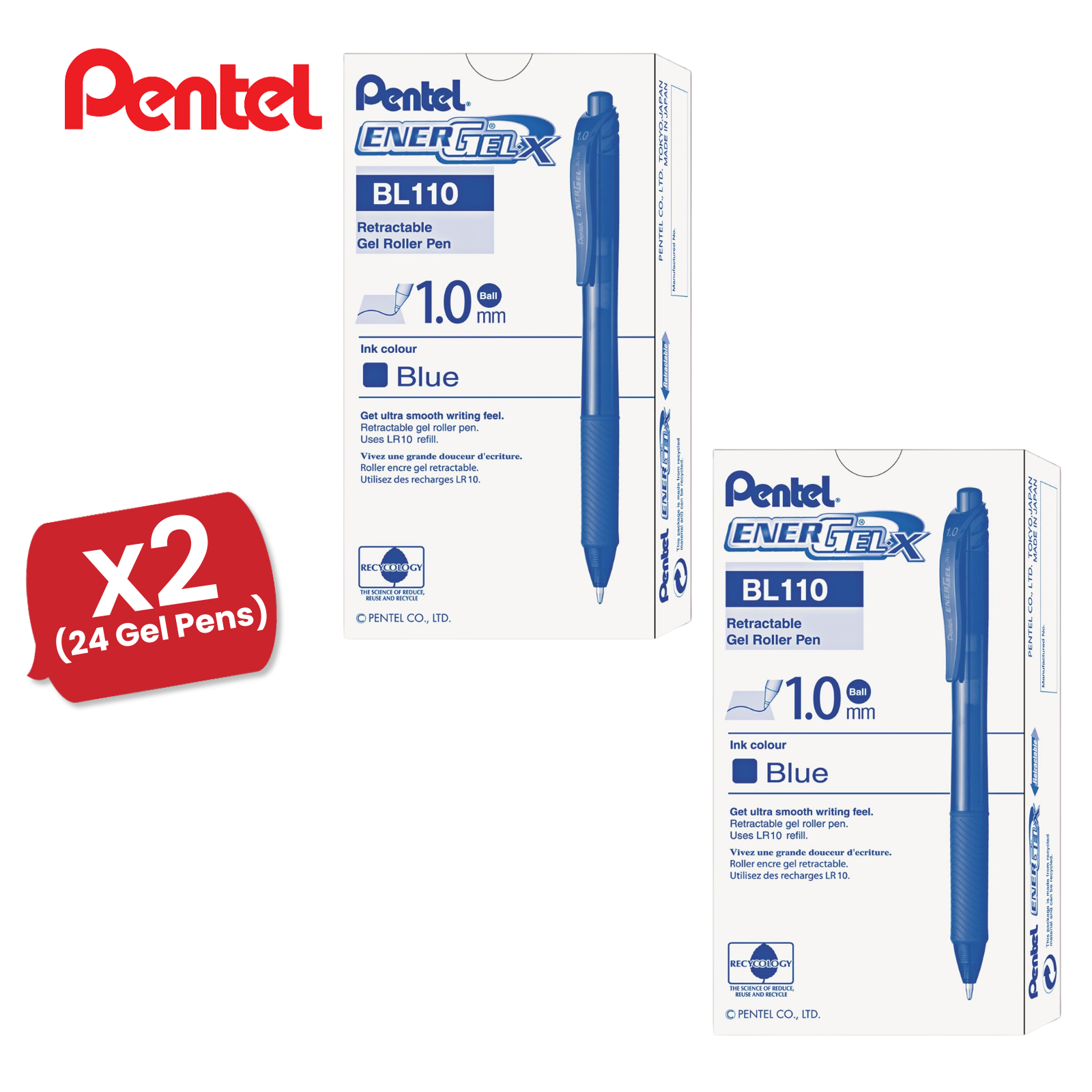Pentel EnerGel X BL107 Blue Gel Ink Pens Fine Tip, Smooth Writing Pen Pack of 12 - Picture 7 of 10
