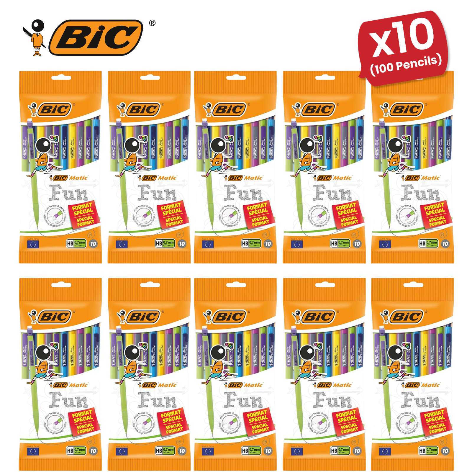 BIC Matic Fun Druckbleistift 0,7 mm HB mit Radierer verschiedene Farben 10er Pack - Bild 15 von 15