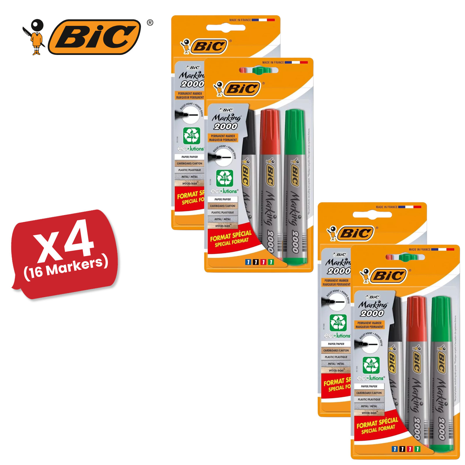 Bic 2000 Bullet Tip Permanent Marker( Black, Blue, Red, Green) Pack of 4 Markers - Picture 11 of 13