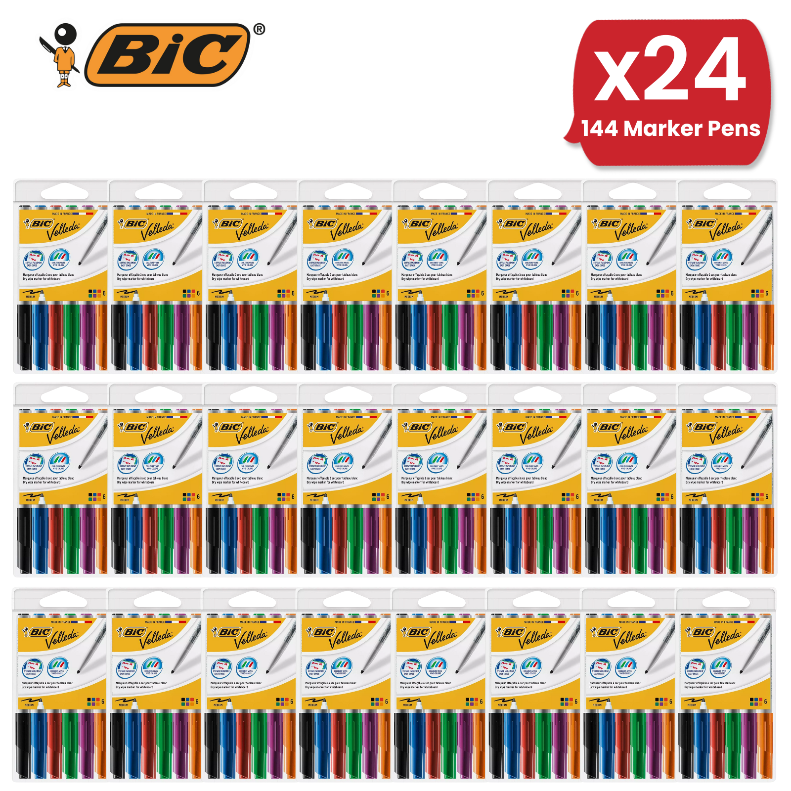 BIC Velleda Dry Wipe Whiteboard Markers Assorted Colors, Medium Tip - Pack of 6 - Picture 14 of 15
