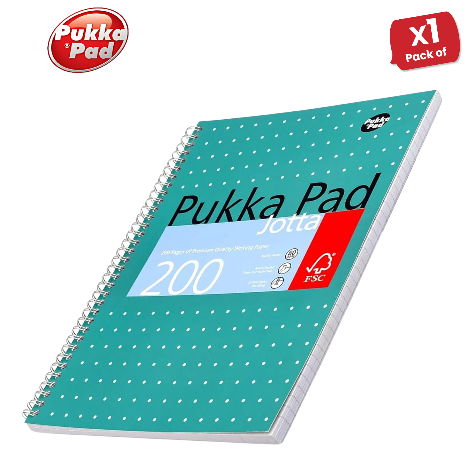 Pukka Pad A4+ Wirebound Notebook, 200 Pages, 80 GSM, 4-Hole Punch (Green)