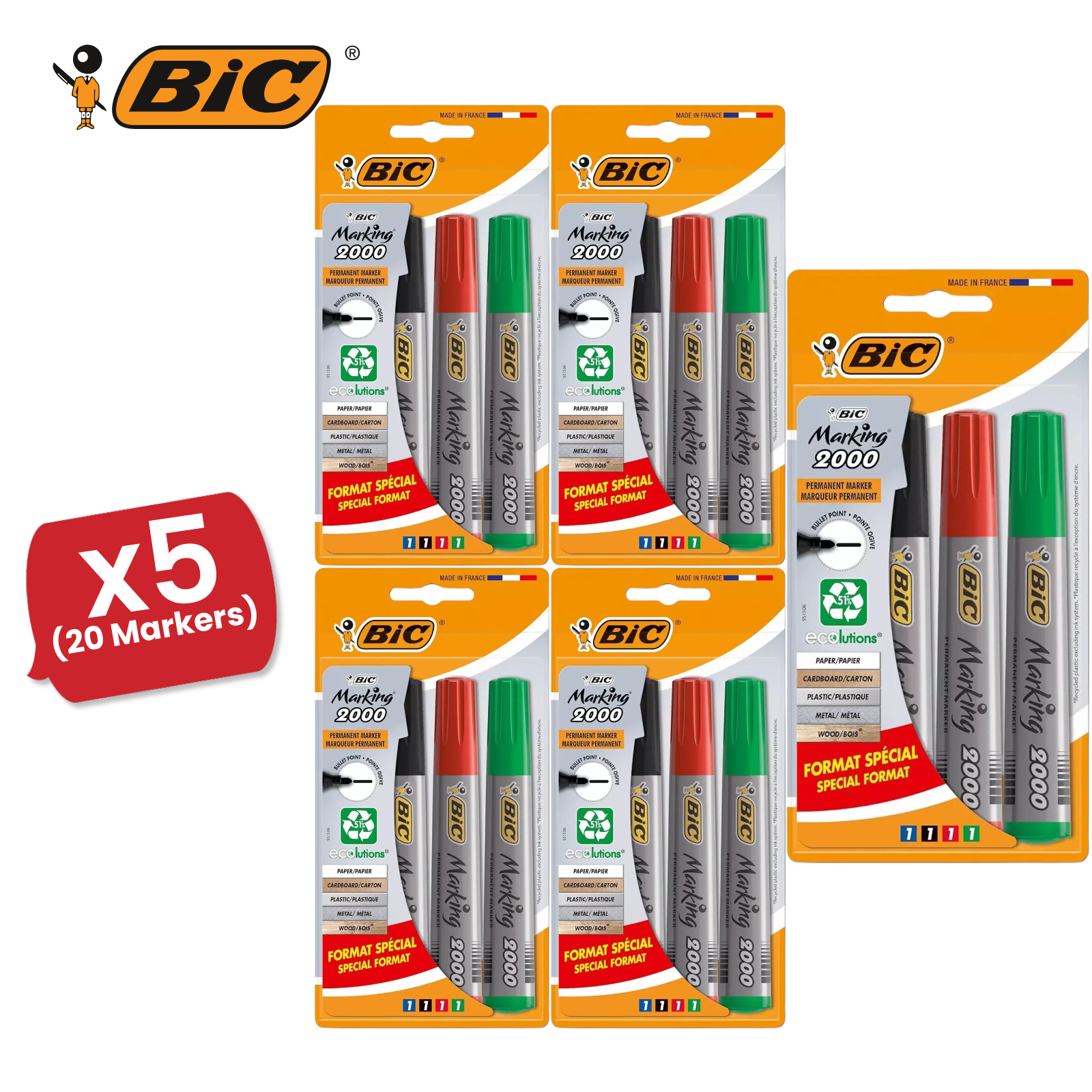 Bic 2000 Bullet Tip Permanent Marker( Black, Blue, Red, Green) Pack of 4 Markers - Picture 12 of 13