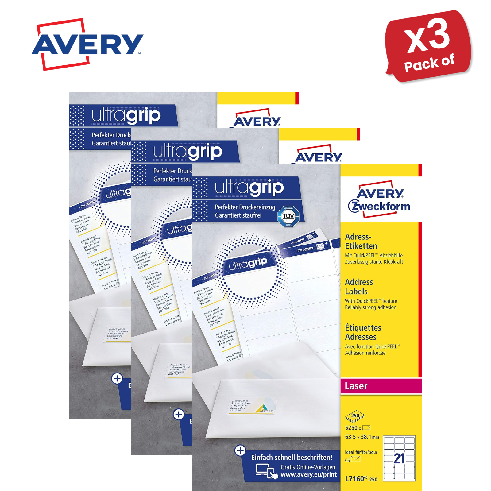 Avery L7160-250 Address Labels, 250 Sheets, 5250 Labels 63.5 x 38.1mm - 1 to 5 - Picture 9 of 11