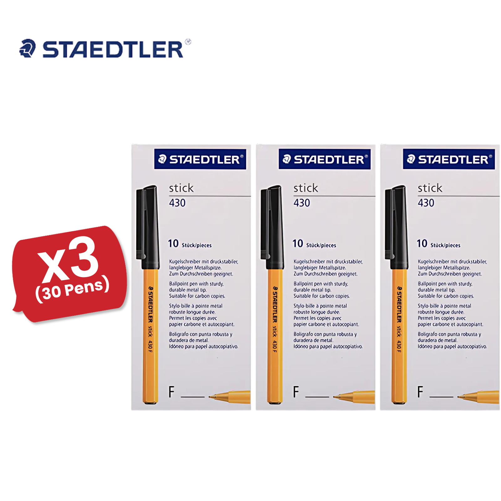 Staedtler 430 Black Ballpoint Pens 0.3mm for Office, School & Home Packs of 10 - Picture 10 of 12