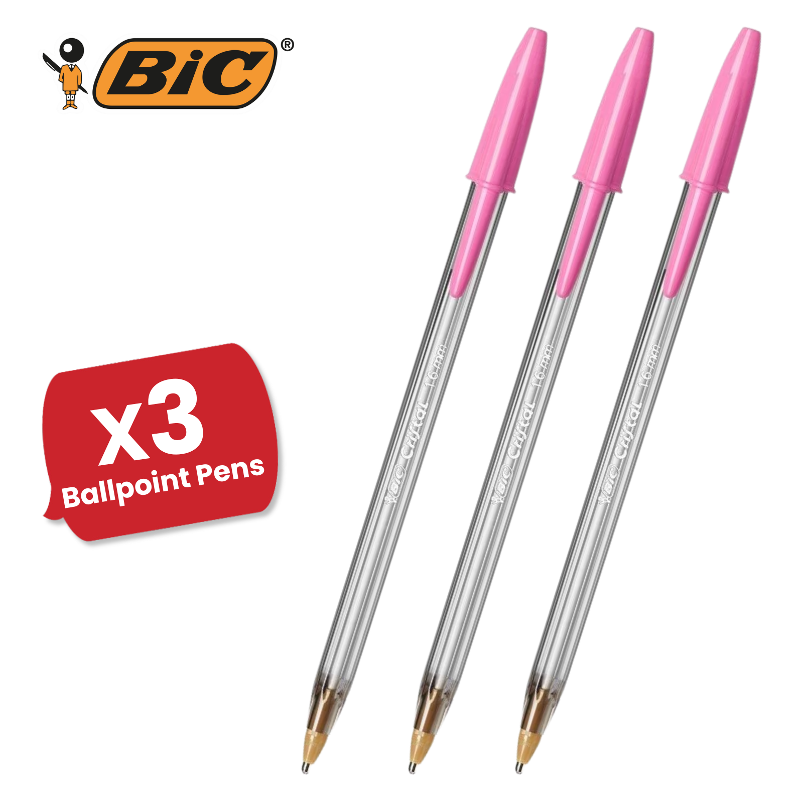 BIC Cristal Ballpoint 1.6mm Medium Point Pen Smooth Writing & Stylish Pen - Pink - Picture 8 of 13