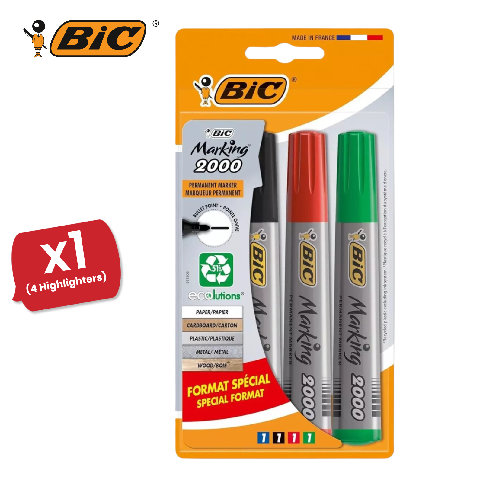 Bic 2000 Bullet Tip Permanent Marker( Black, Blue, Red, Green) Pack of 4 Markers - Picture 8 of 13