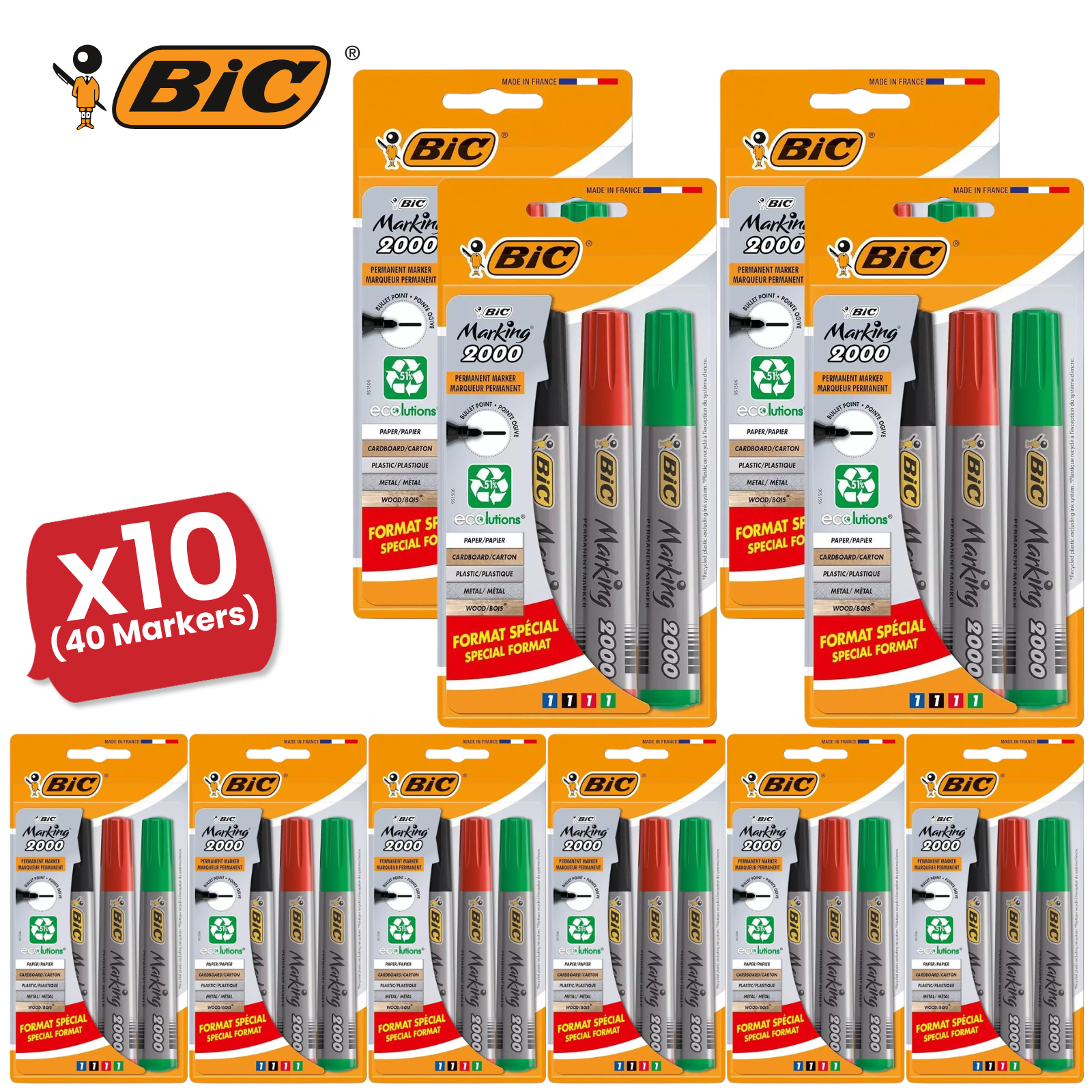 Bic 2000 Bullet Tip Permanent Marker( Black, Blue, Red, Green) Pack of 4 Markers - Picture 13 of 13