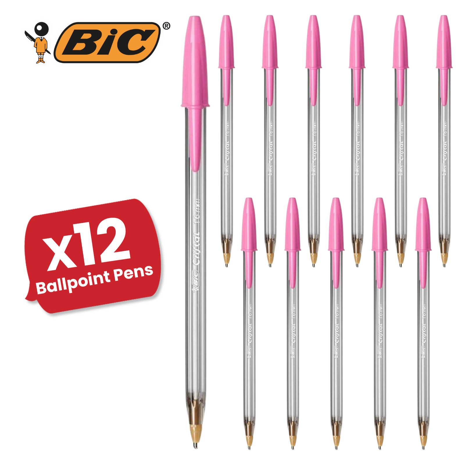 BIC Cristal Ballpoint 1.6mm Medium Point Pen Smooth Writing & Stylish Pen - Pink - Picture 11 of 13