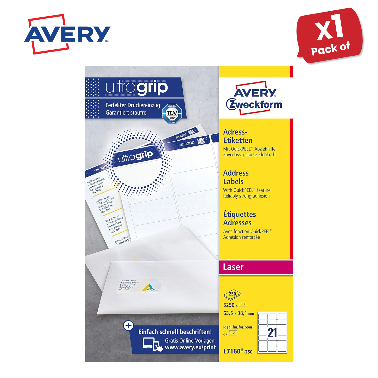 Avery L7160-250 Address Labels, 250 Sheets, 5250 Labels 63.5 x 38.1mm - 1 to 5 - Picture 7 of 11