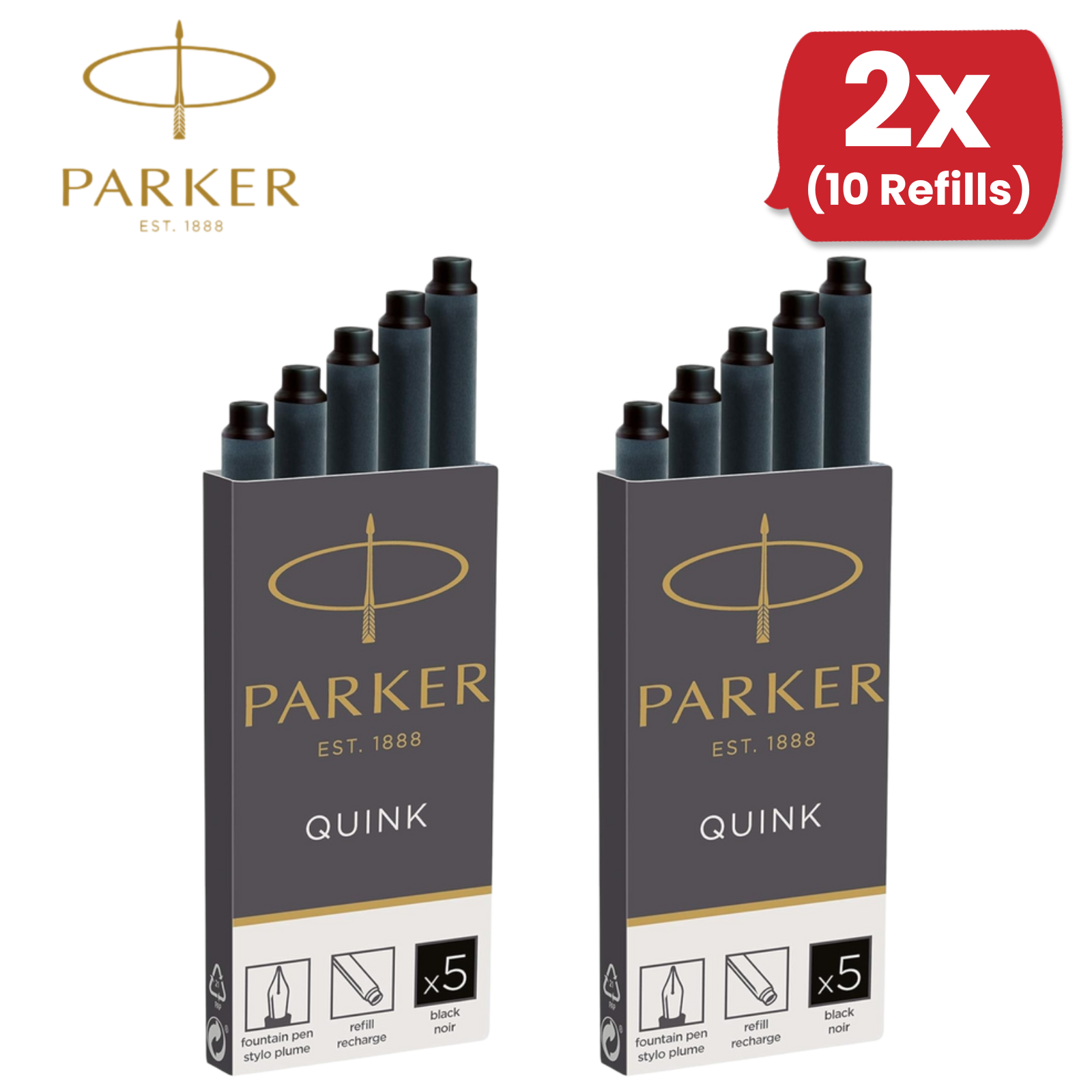 Parker Quink Black Ink Cartridges Fountain Pen Refill, Smooth Flow - Box of 5 - Picture 7 of 11