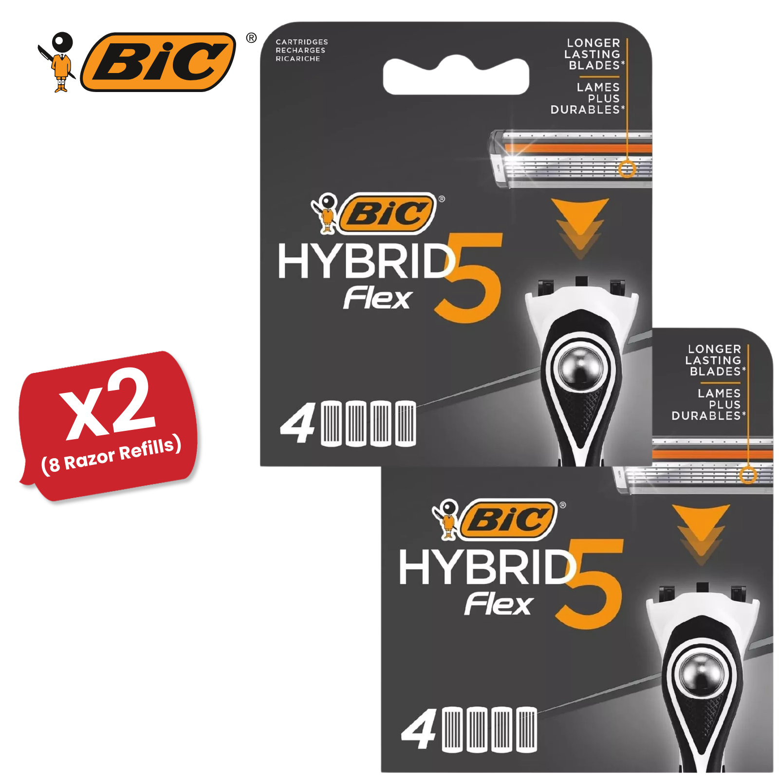 BIC Flex 5 Hybrid Men's Razor Refills -4 Replacement Cartridges for Smooth Shave - Picture 8 of 12